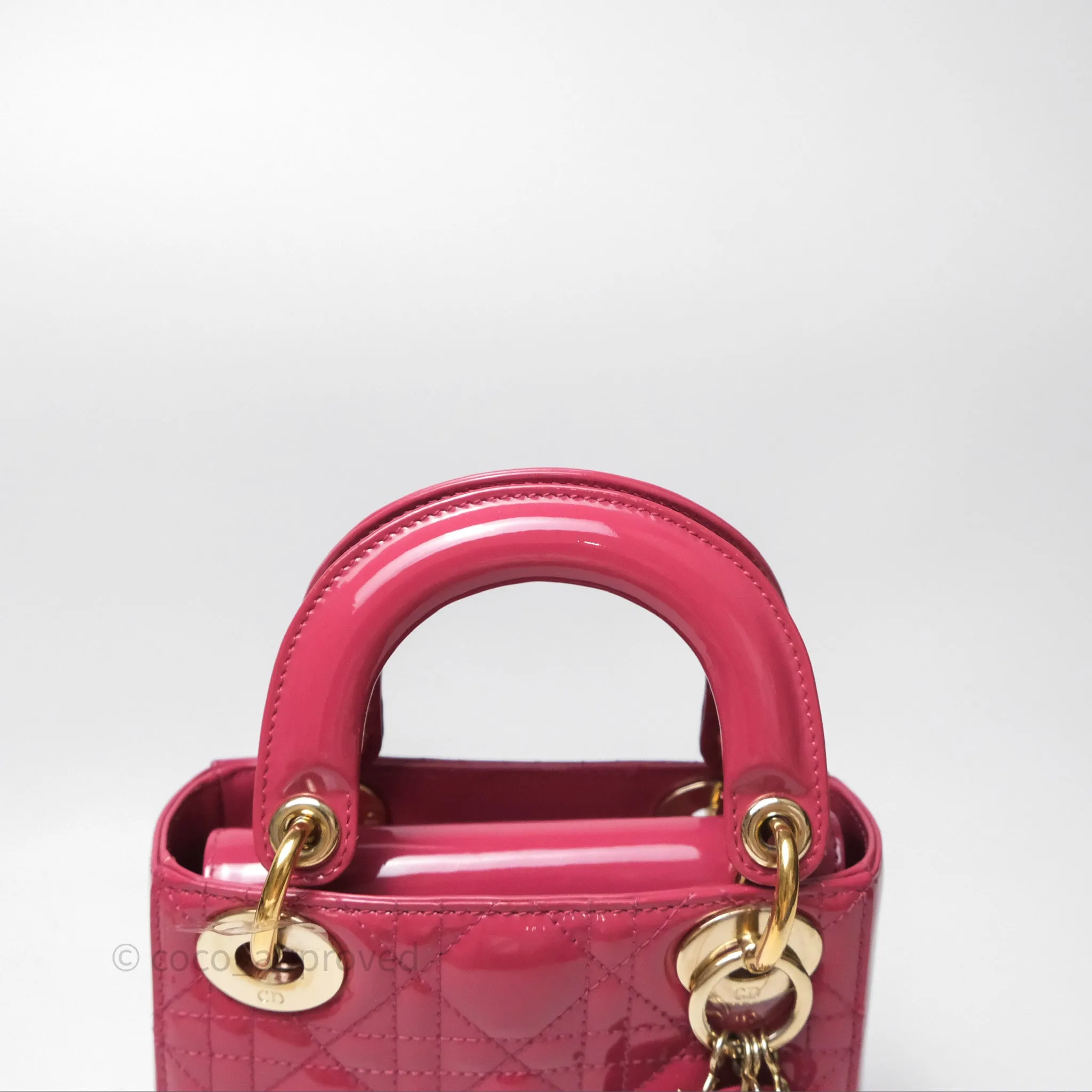 Christian Dior Mini Lady Dior Dusty Pink Patent Cannage Calfskin Gold Hardware