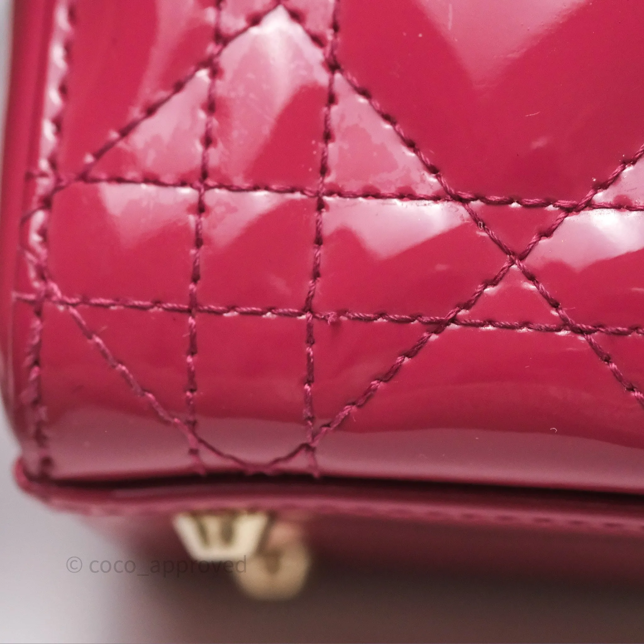 Christian Dior Mini Lady Dior Dusty Pink Patent Cannage Calfskin Gold Hardware