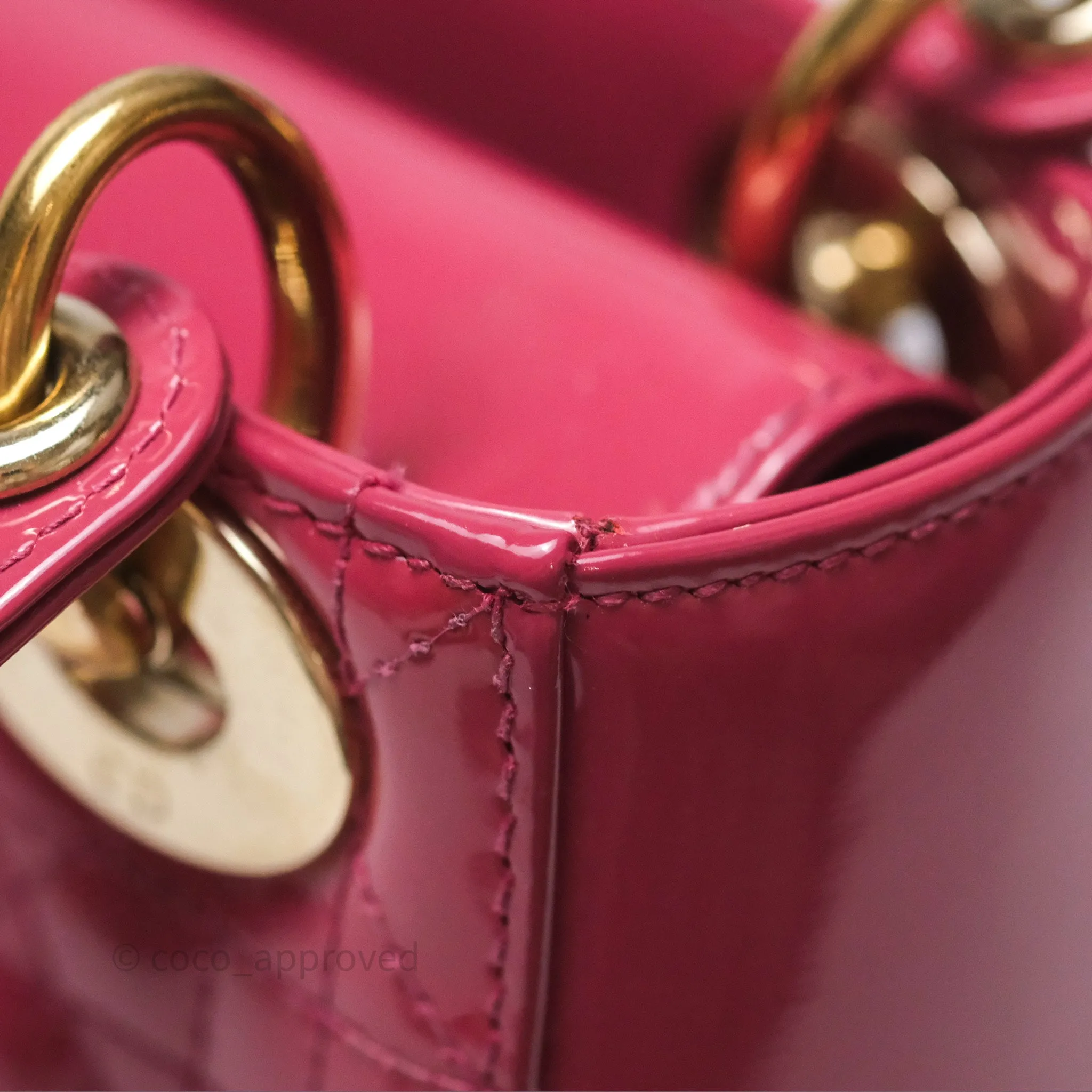 Christian Dior Mini Lady Dior Dusty Pink Patent Cannage Calfskin Gold Hardware