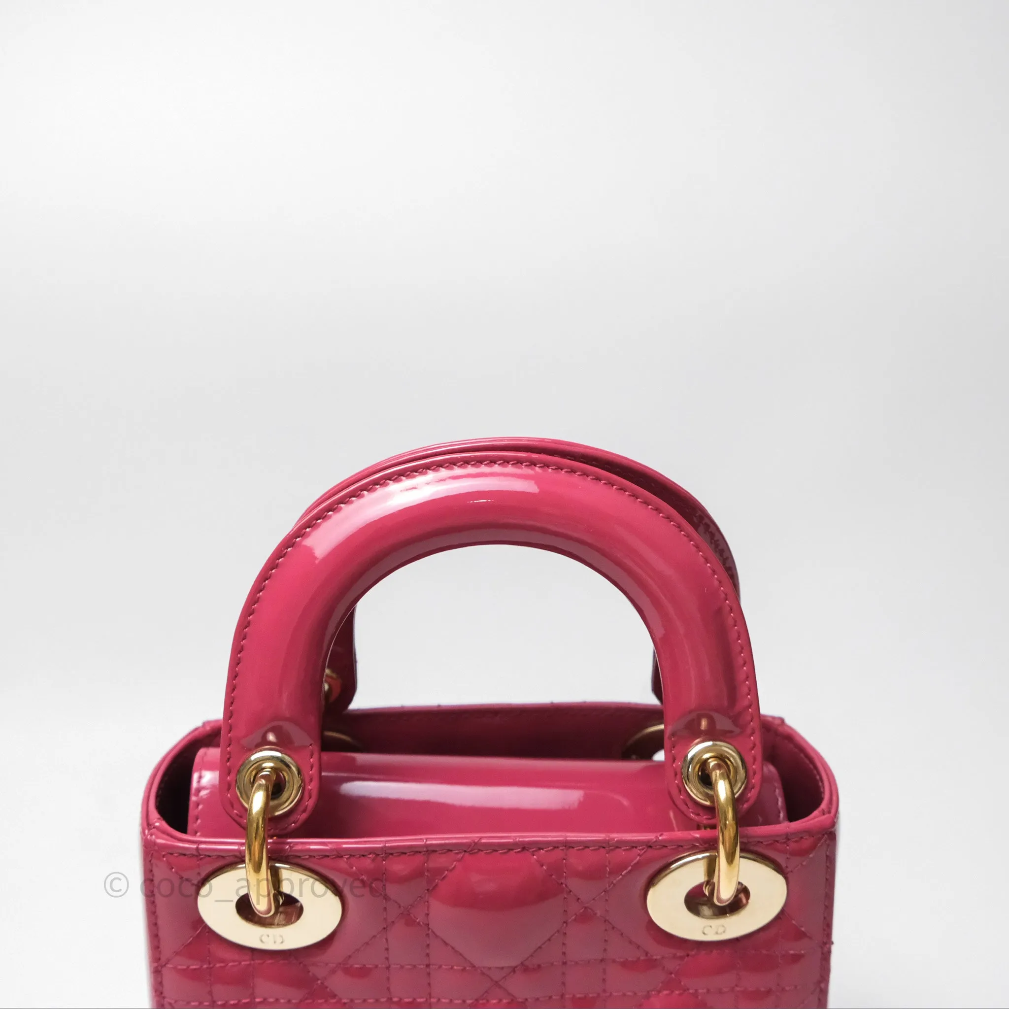 Christian Dior Mini Lady Dior Dusty Pink Patent Cannage Calfskin Gold Hardware