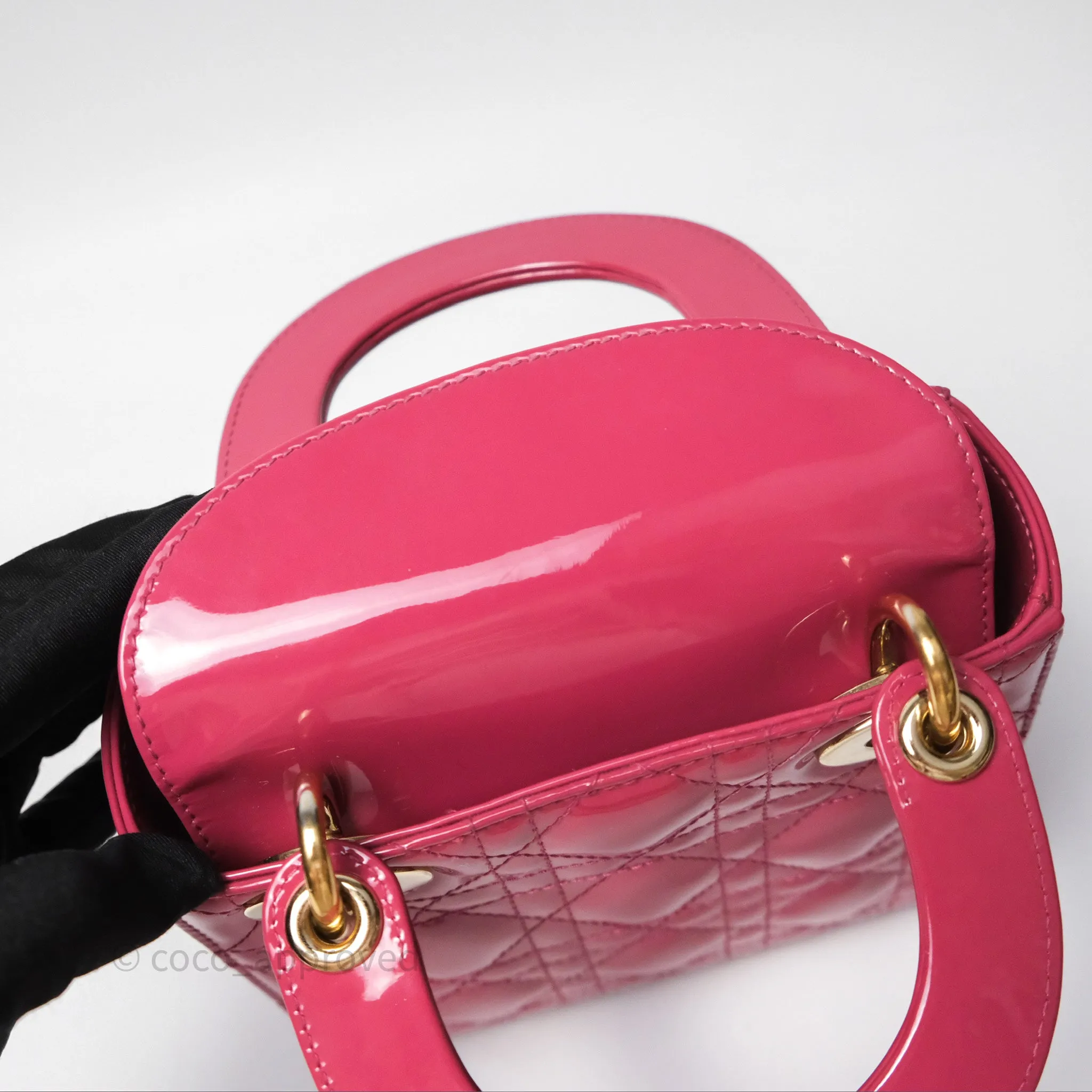 Christian Dior Mini Lady Dior Dusty Pink Patent Cannage Calfskin Gold Hardware