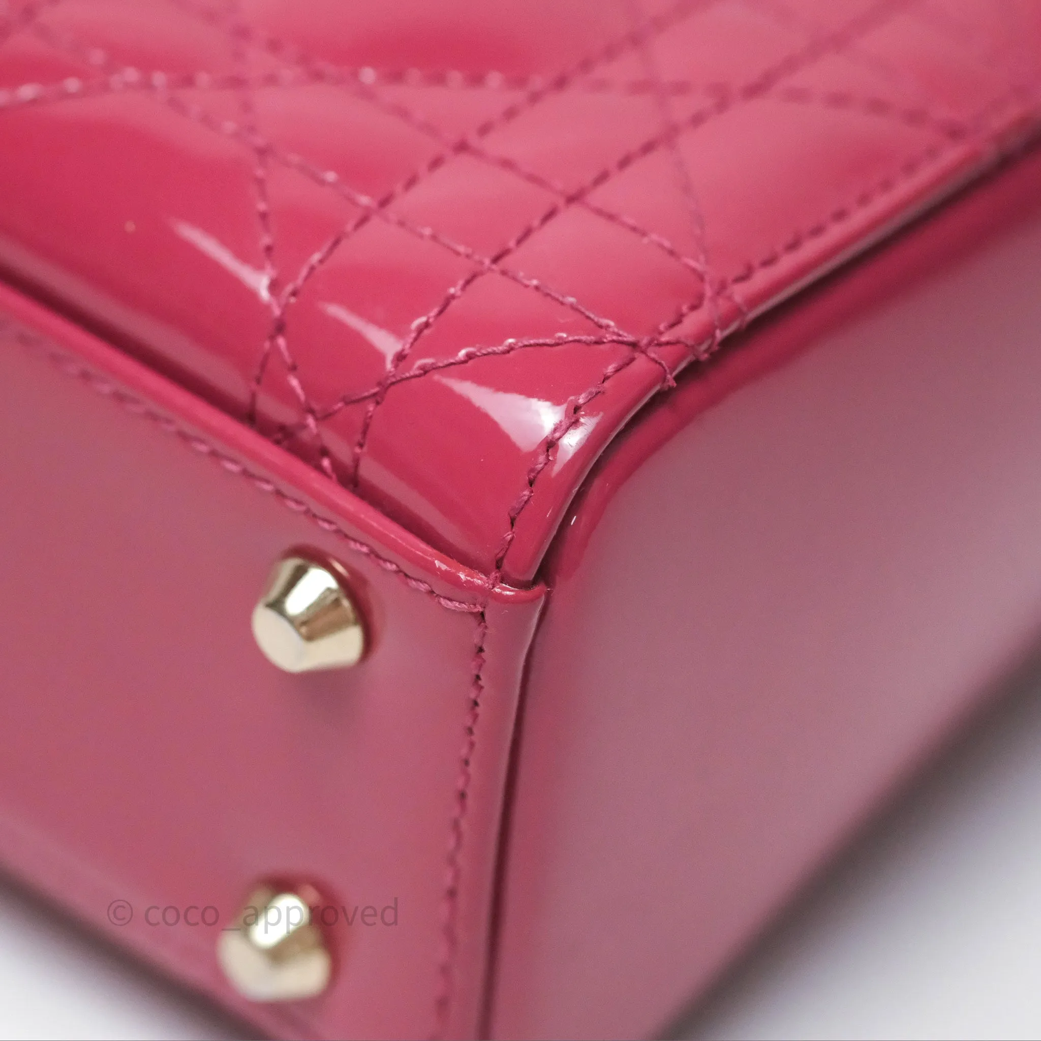 Christian Dior Mini Lady Dior Dusty Pink Patent Cannage Calfskin Gold Hardware