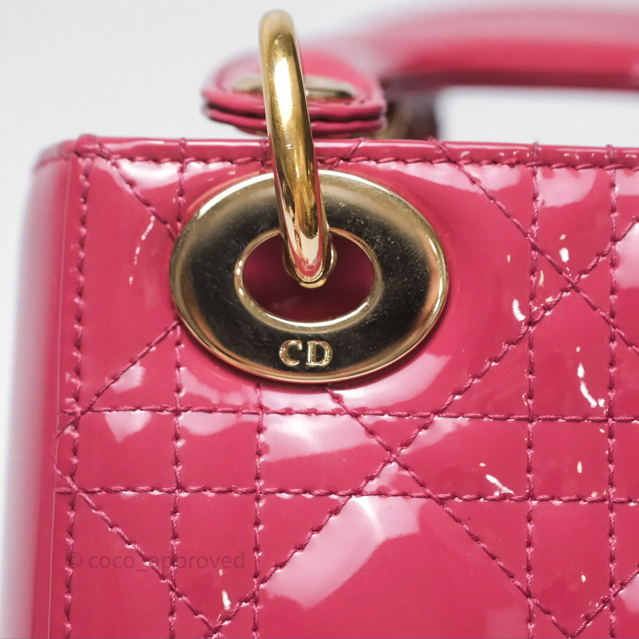 Christian Dior Mini Lady Dior Dusty Pink Patent Cannage Calfskin Gold Hardware