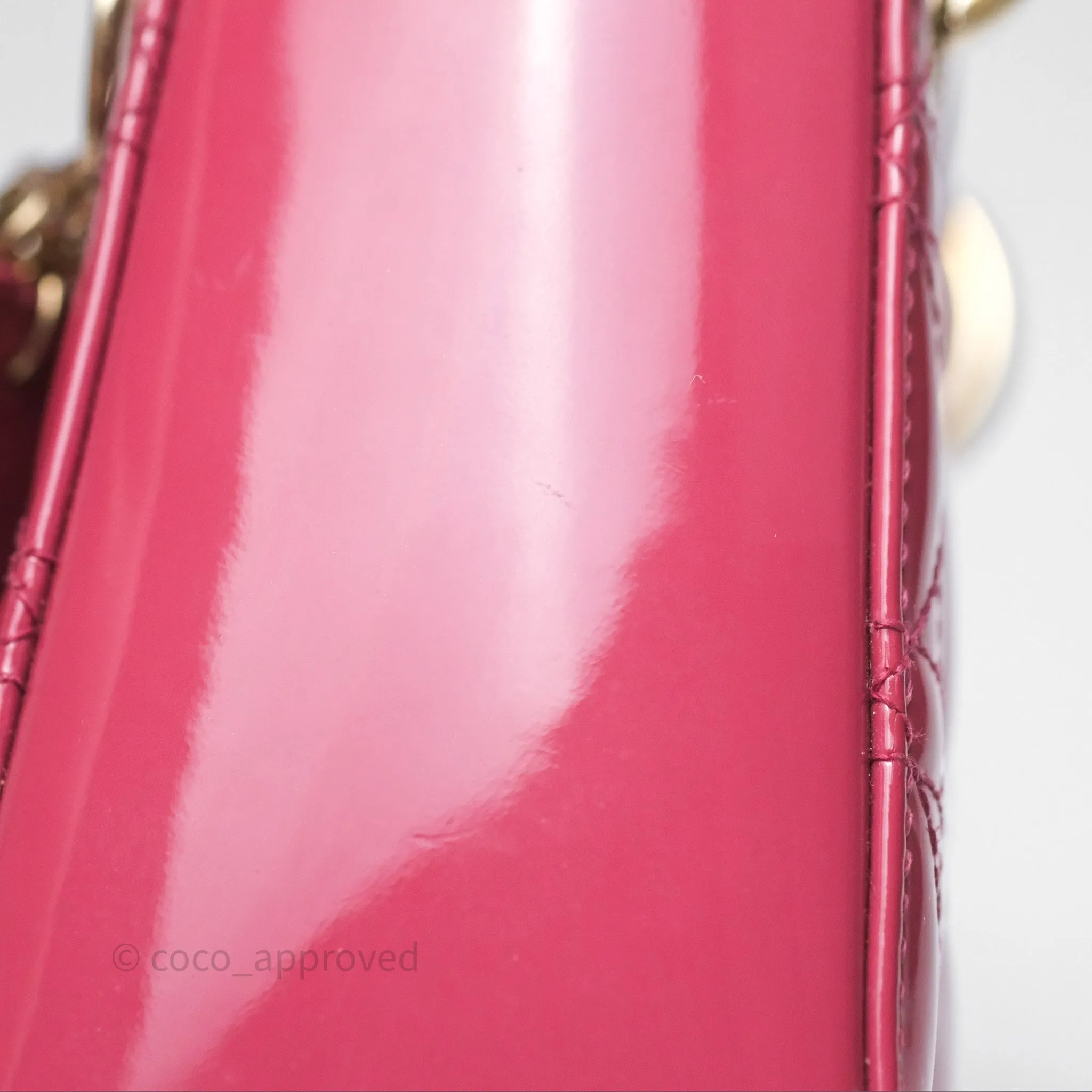 Christian Dior Mini Lady Dior Dusty Pink Patent Cannage Calfskin Gold Hardware