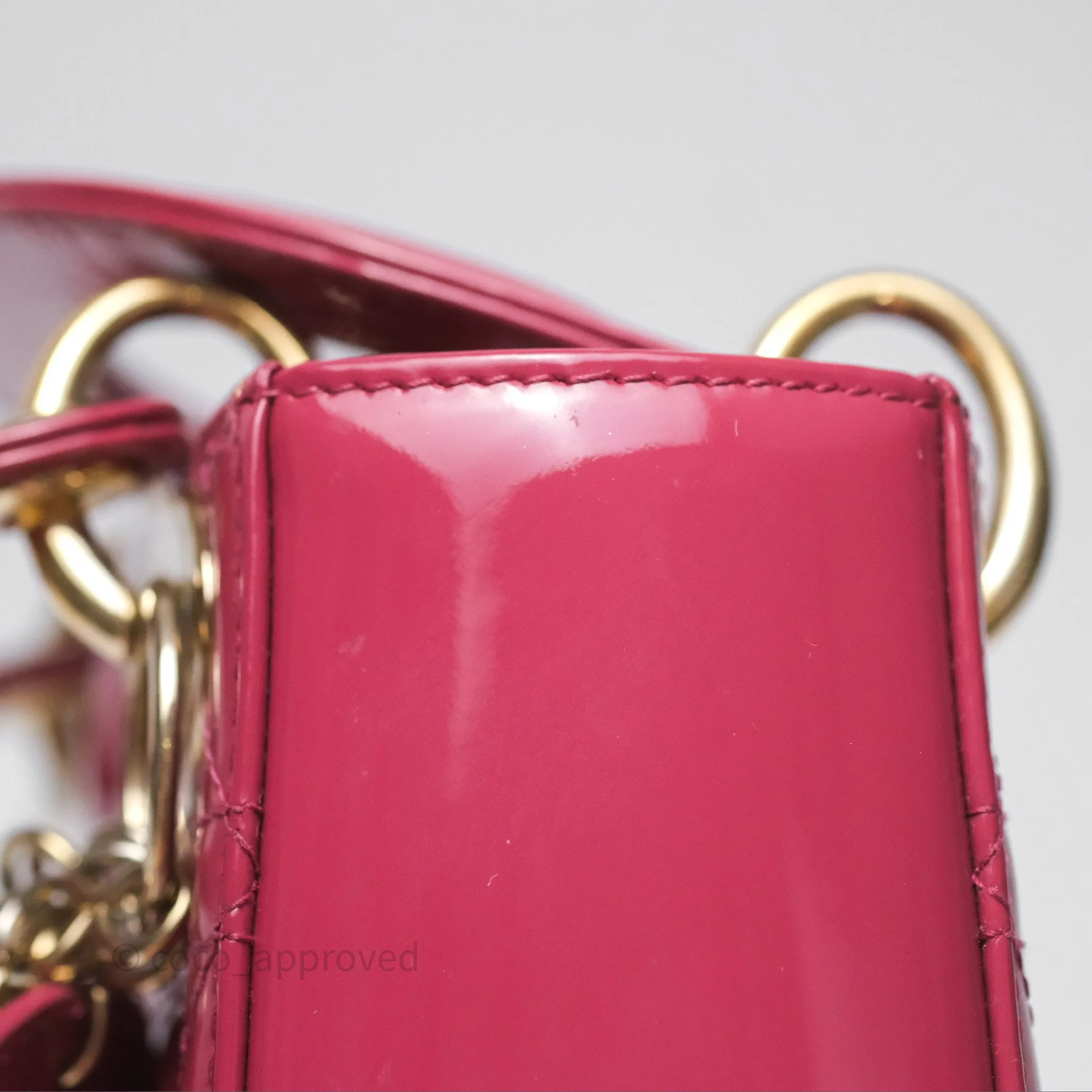 Christian Dior Mini Lady Dior Dusty Pink Patent Cannage Calfskin Gold Hardware
