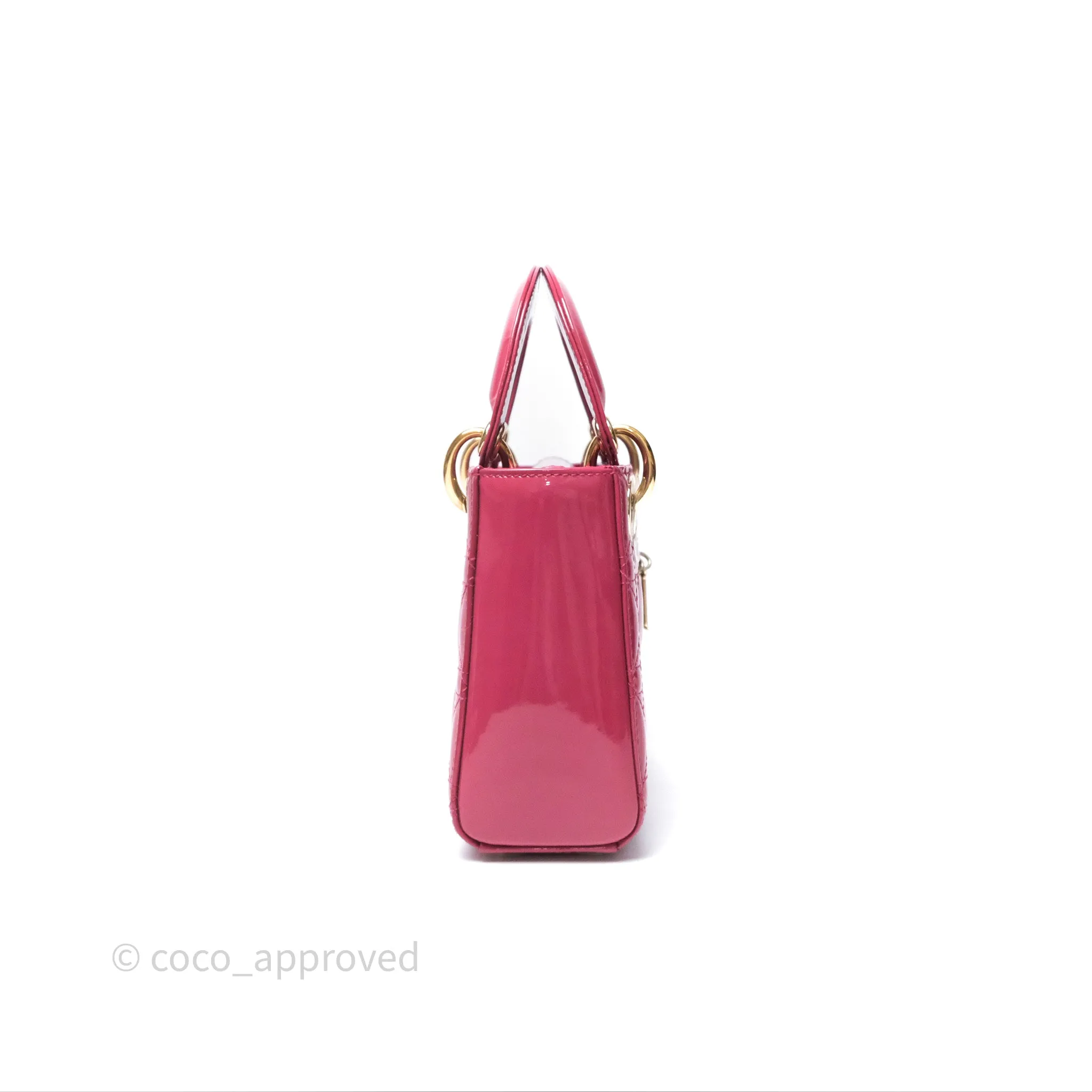 Christian Dior Mini Lady Dior Dusty Pink Patent Cannage Calfskin Gold Hardware