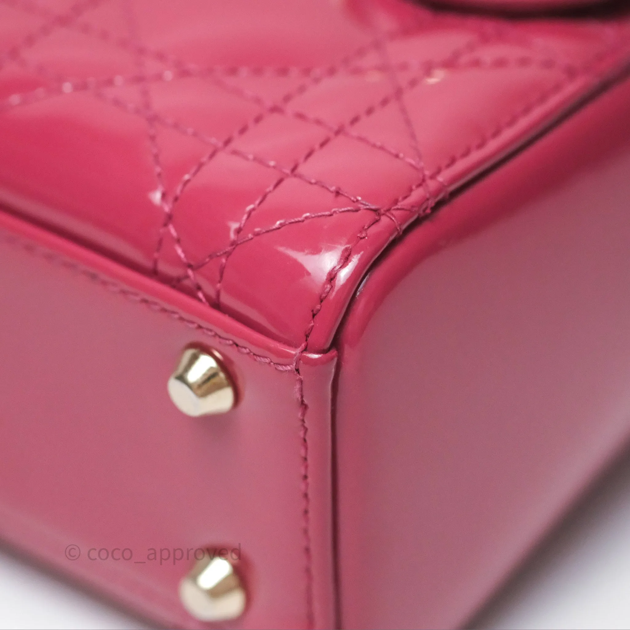 Christian Dior Mini Lady Dior Dusty Pink Patent Cannage Calfskin Gold Hardware