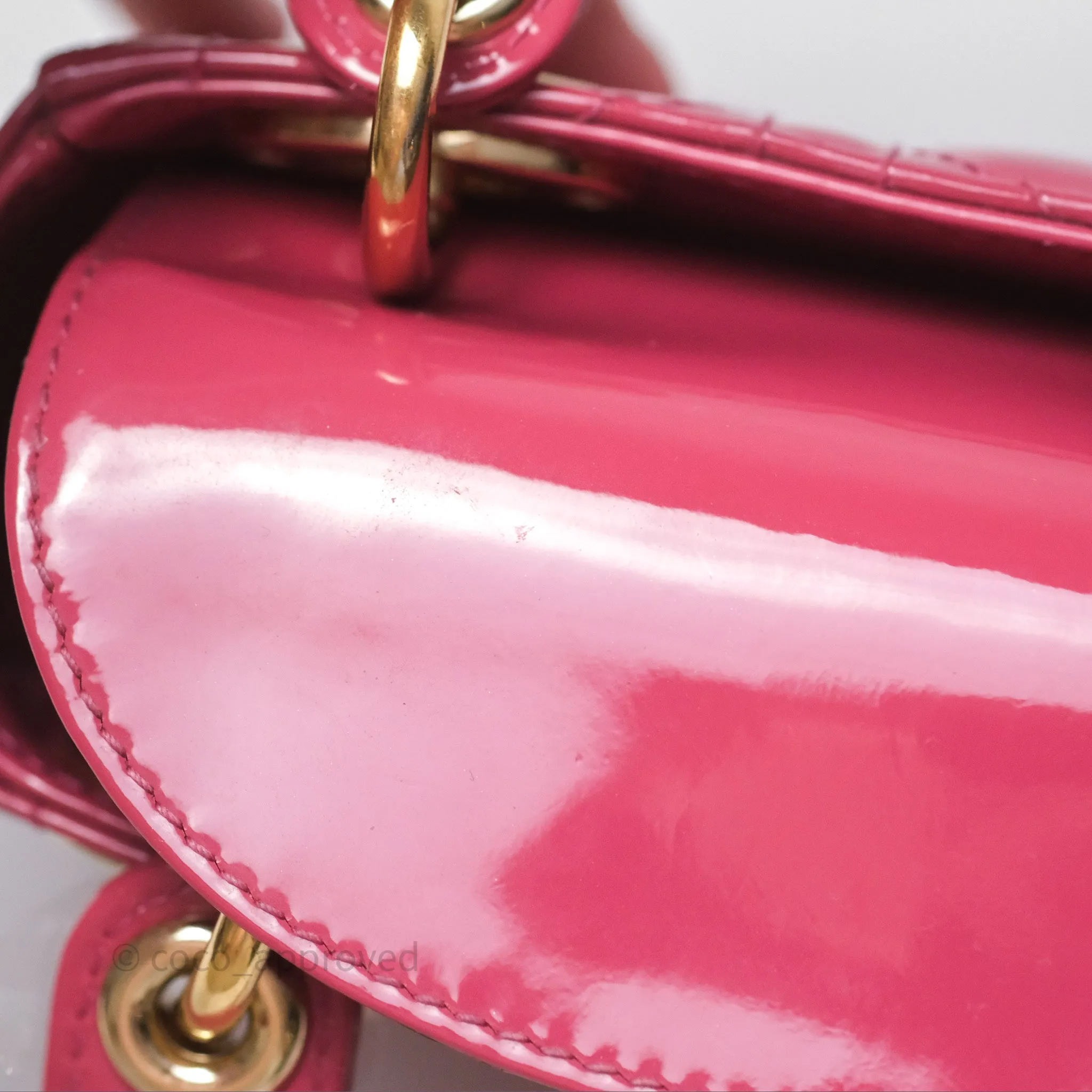 Christian Dior Mini Lady Dior Dusty Pink Patent Cannage Calfskin Gold Hardware