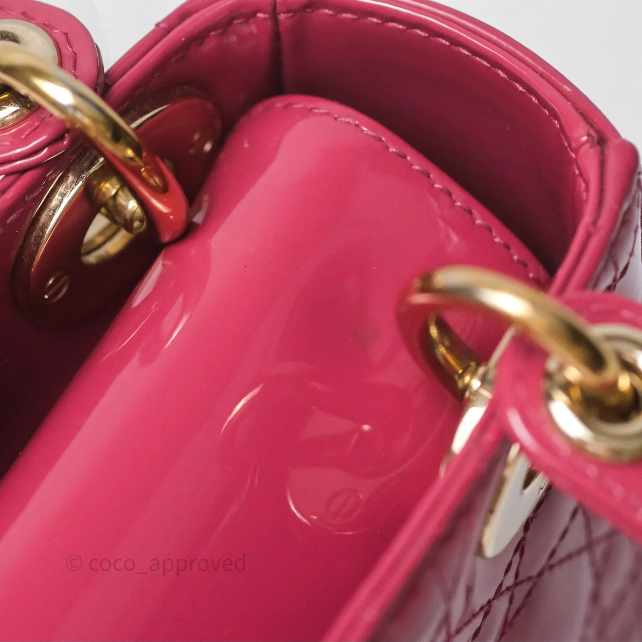 Christian Dior Mini Lady Dior Dusty Pink Patent Cannage Calfskin Gold Hardware