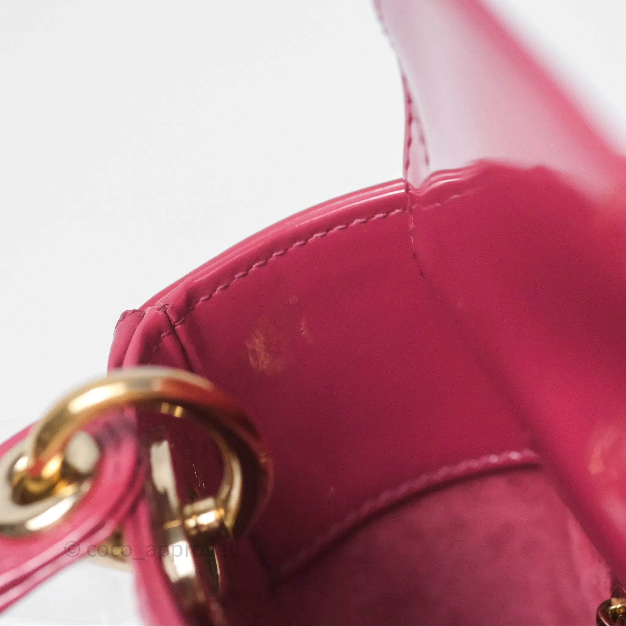 Christian Dior Mini Lady Dior Dusty Pink Patent Cannage Calfskin Gold Hardware