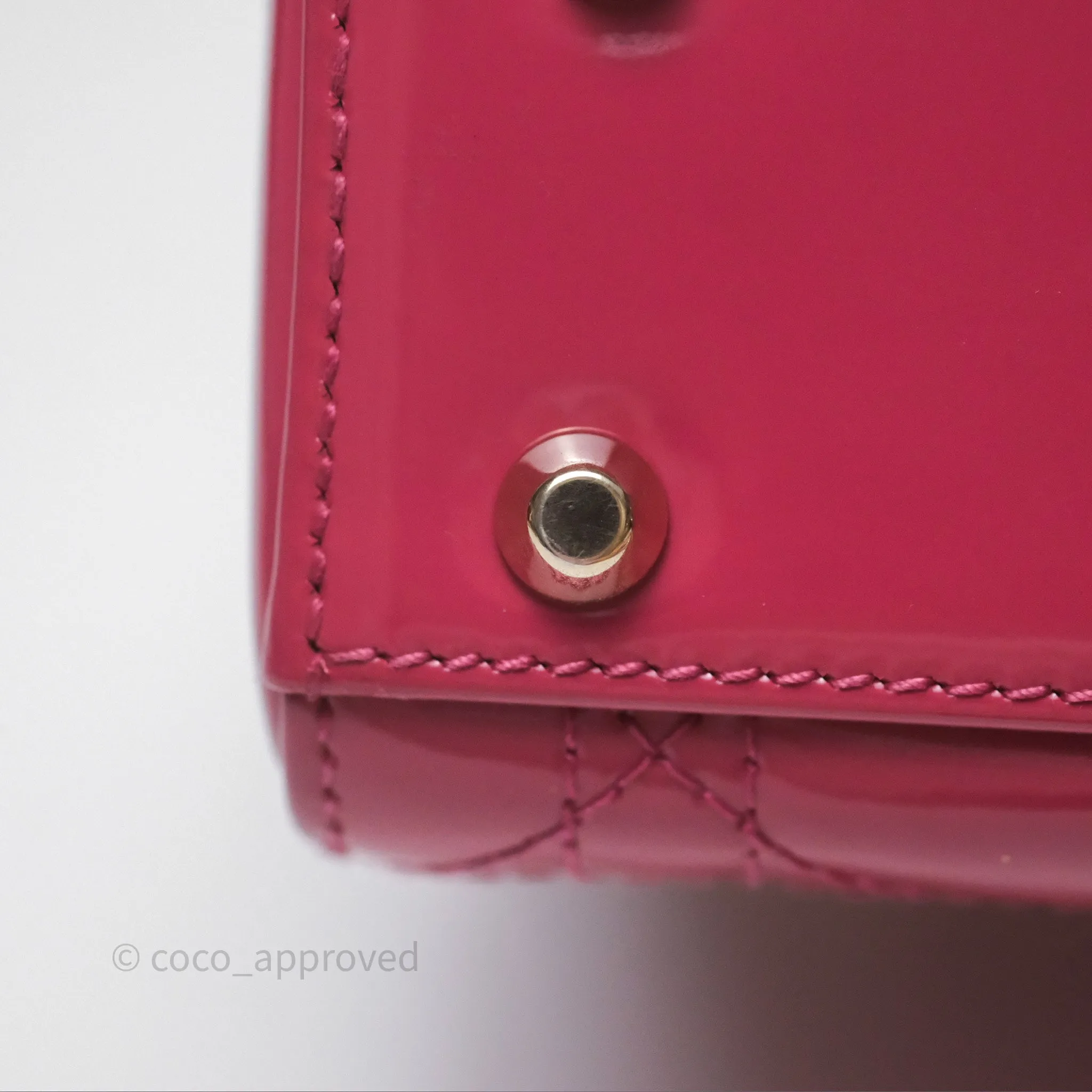 Christian Dior Mini Lady Dior Dusty Pink Patent Cannage Calfskin Gold Hardware