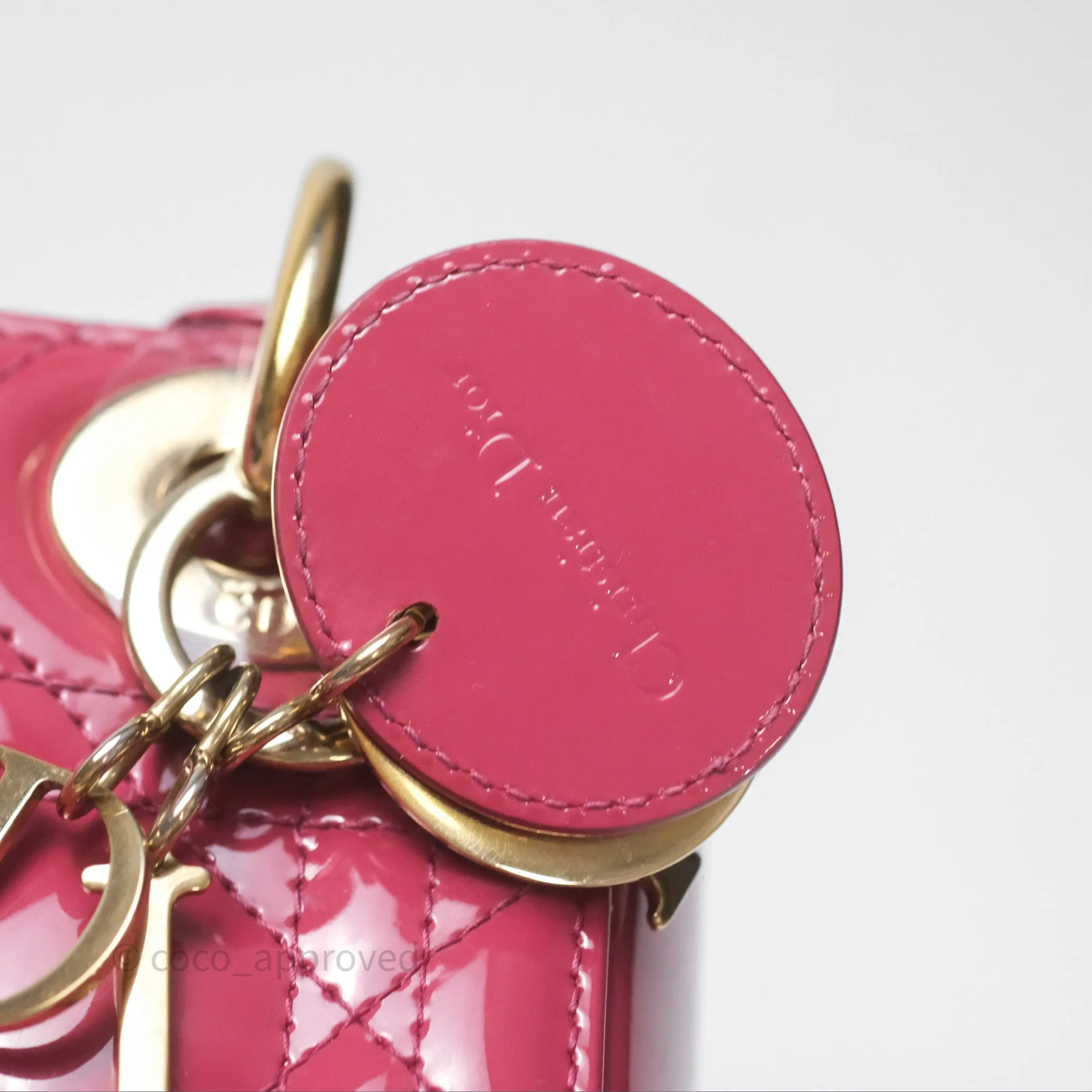 Christian Dior Mini Lady Dior Dusty Pink Patent Cannage Calfskin Gold Hardware