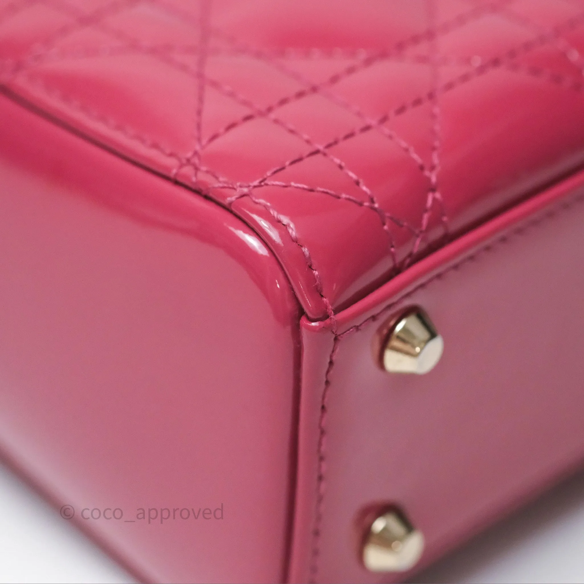 Christian Dior Mini Lady Dior Dusty Pink Patent Cannage Calfskin Gold Hardware