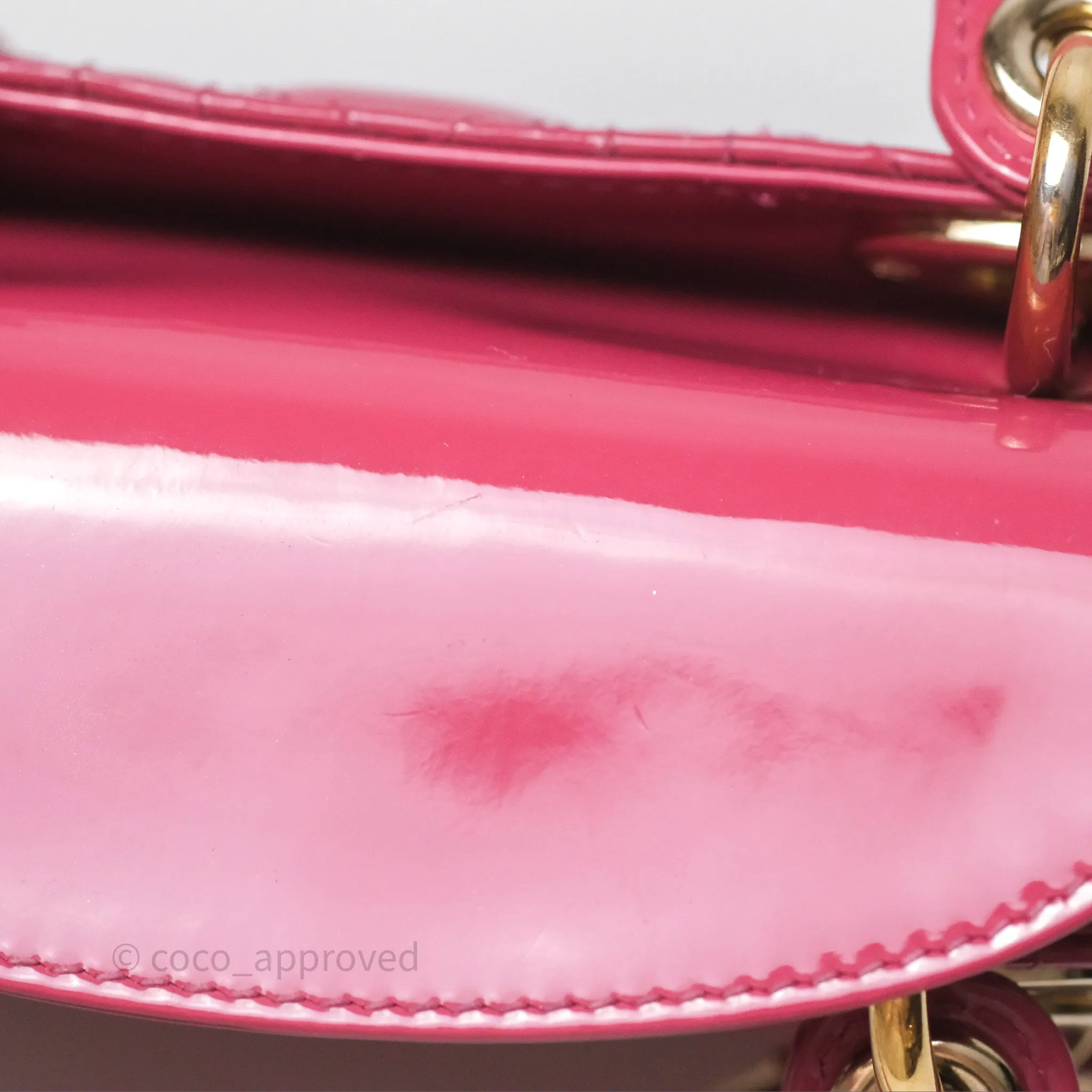 Christian Dior Mini Lady Dior Dusty Pink Patent Cannage Calfskin Gold Hardware