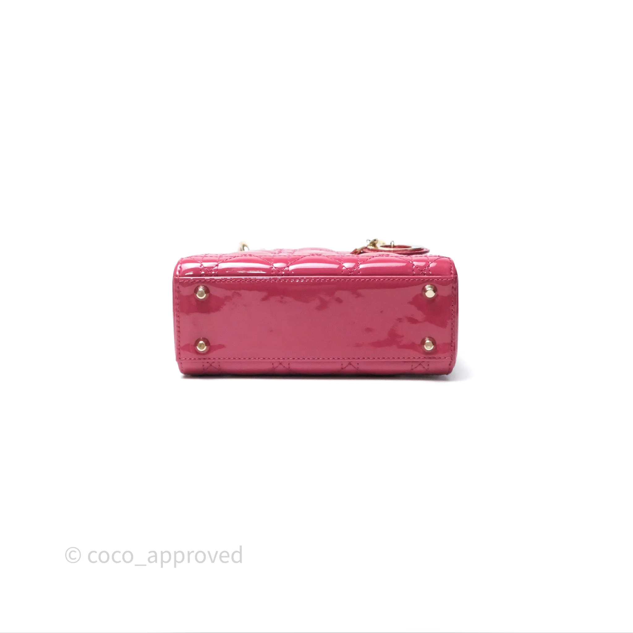 Christian Dior Mini Lady Dior Dusty Pink Patent Cannage Calfskin Gold Hardware
