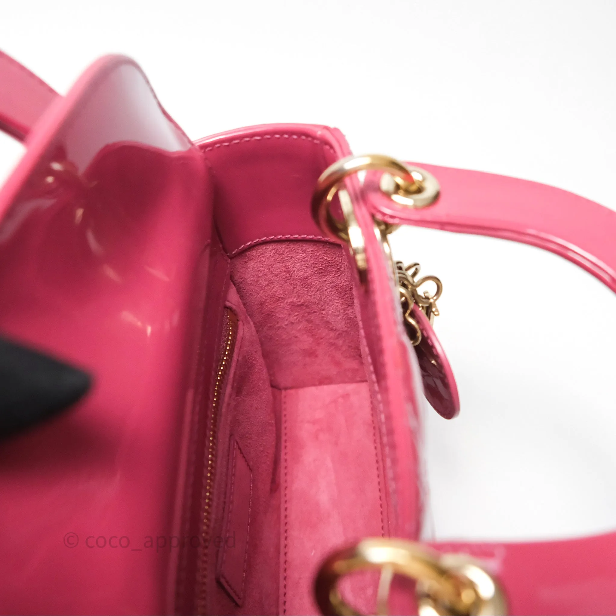 Christian Dior Mini Lady Dior Dusty Pink Patent Cannage Calfskin Gold Hardware