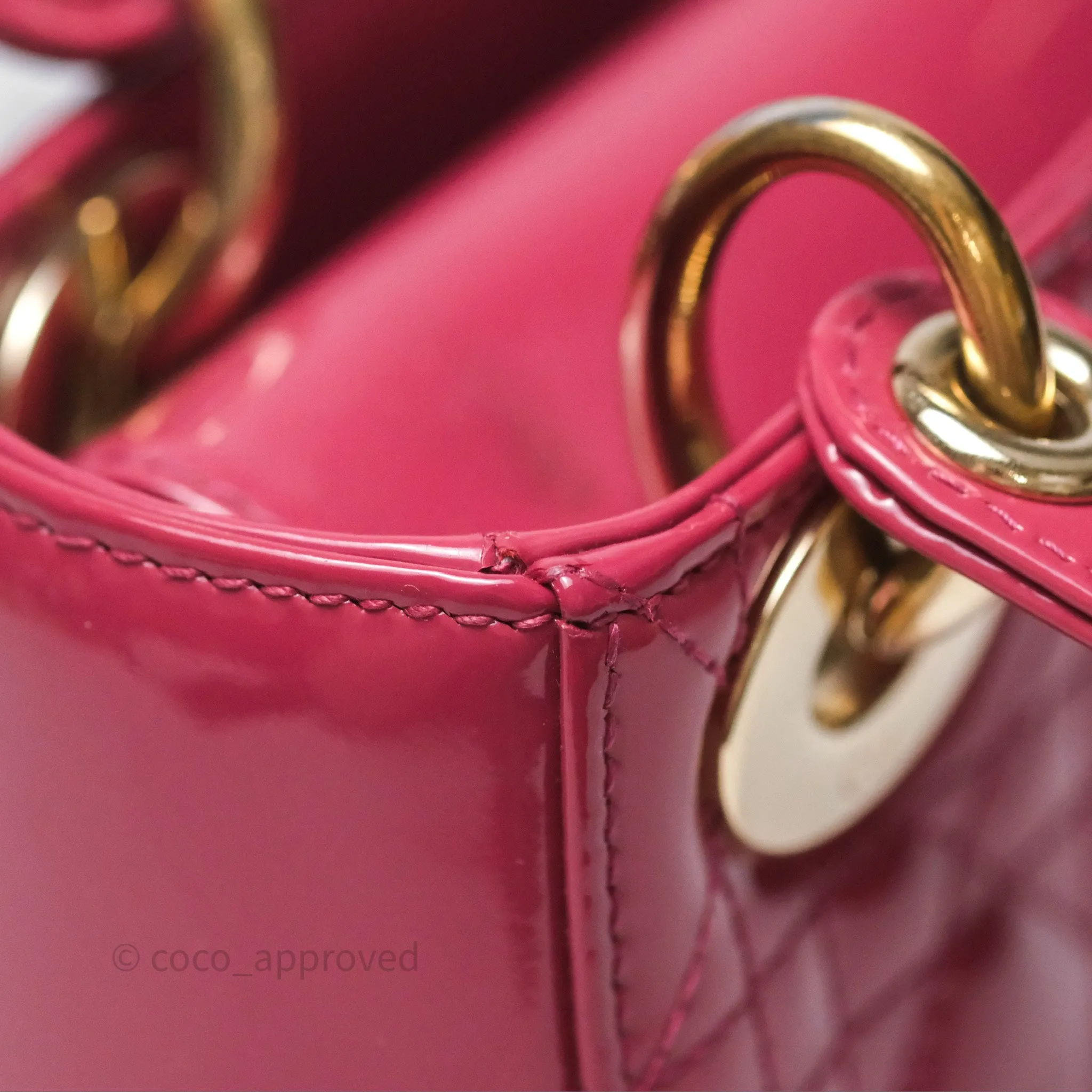 Christian Dior Mini Lady Dior Dusty Pink Patent Cannage Calfskin Gold Hardware