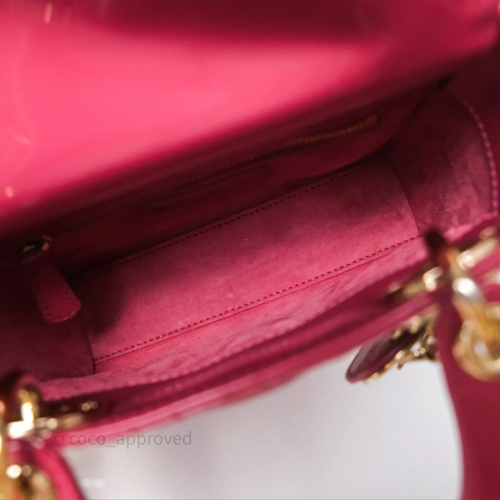 Christian Dior Mini Lady Dior Dusty Pink Patent Cannage Calfskin Gold Hardware