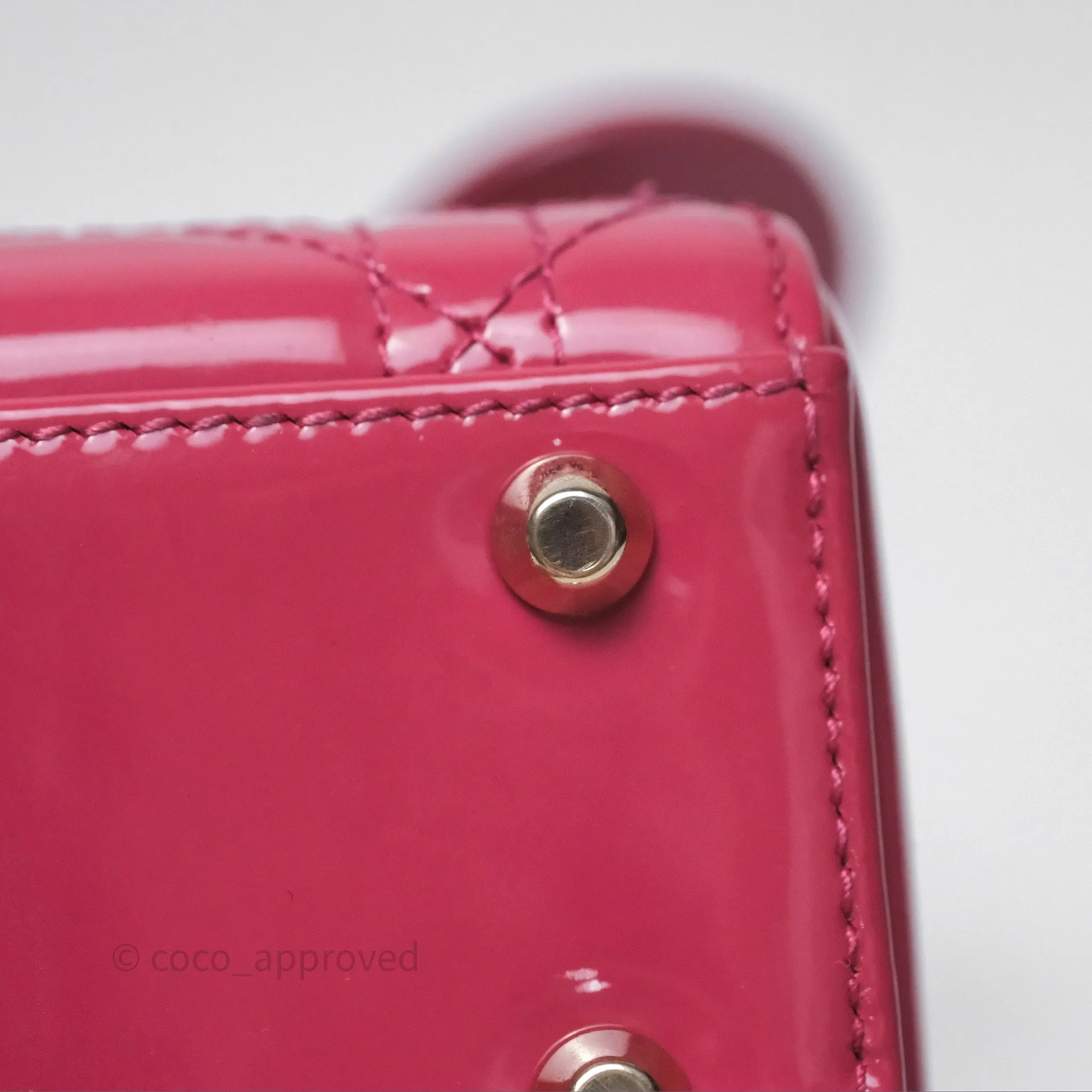 Christian Dior Mini Lady Dior Dusty Pink Patent Cannage Calfskin Gold Hardware