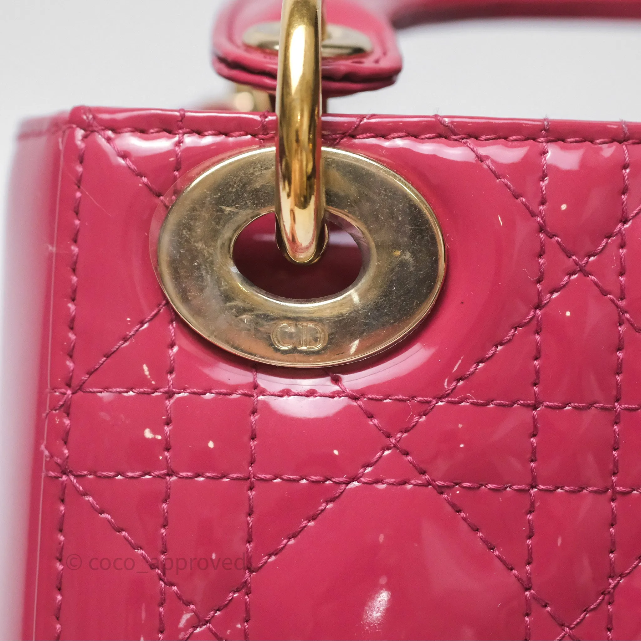 Christian Dior Mini Lady Dior Dusty Pink Patent Cannage Calfskin Gold Hardware