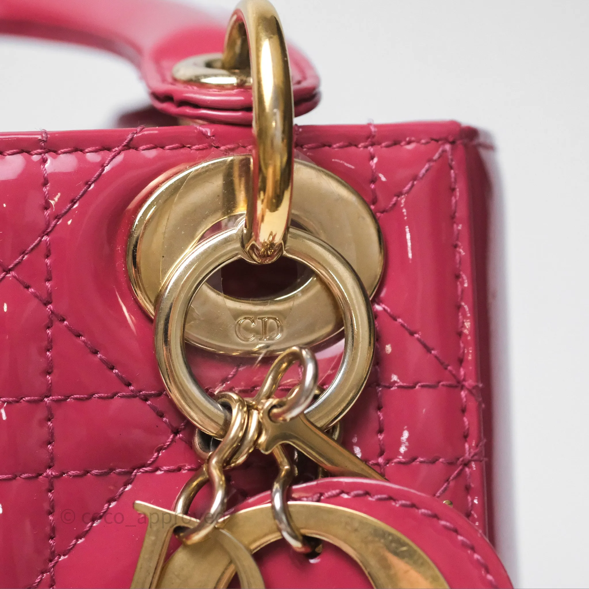Christian Dior Mini Lady Dior Dusty Pink Patent Cannage Calfskin Gold Hardware