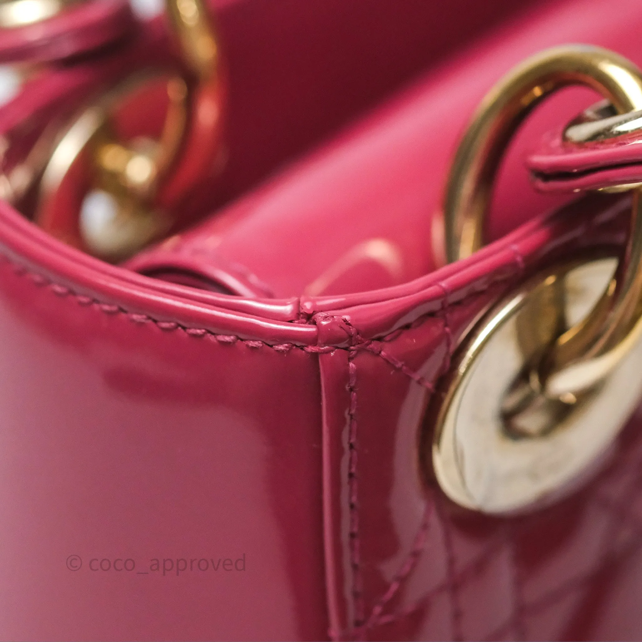Christian Dior Mini Lady Dior Dusty Pink Patent Cannage Calfskin Gold Hardware