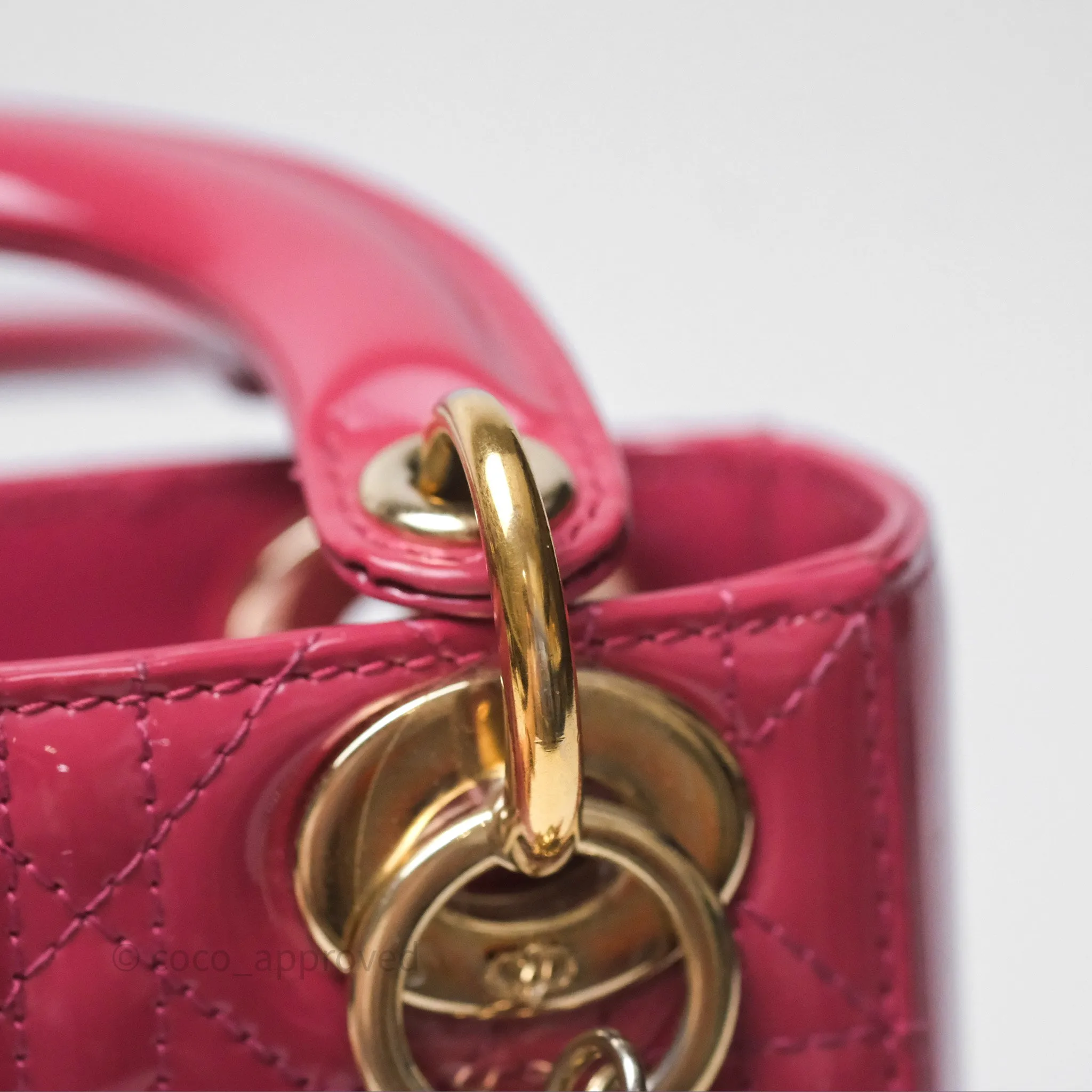 Christian Dior Mini Lady Dior Dusty Pink Patent Cannage Calfskin Gold Hardware