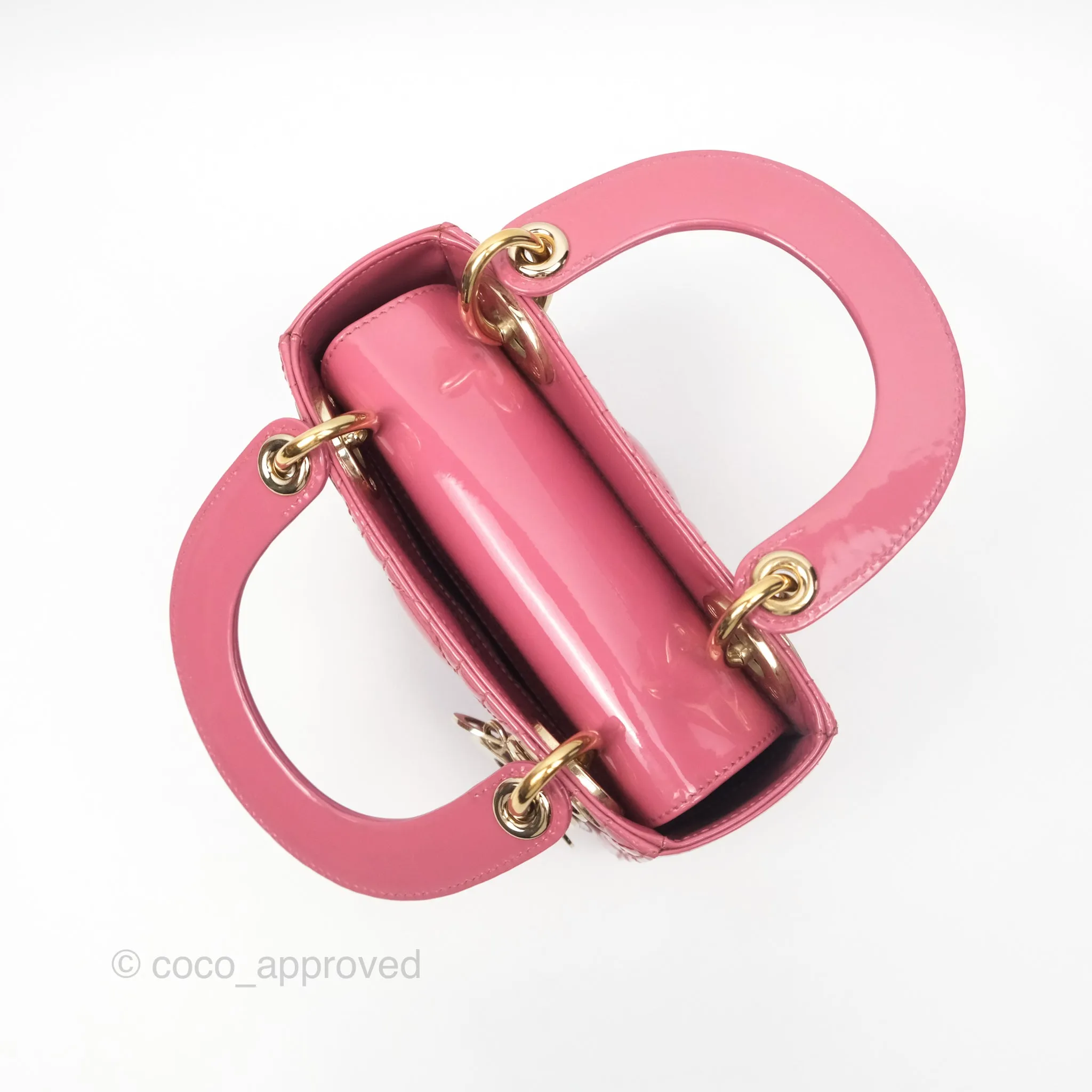 Christian Dior Mini Lady Dior Dusty Pink Patent Gold Hardware