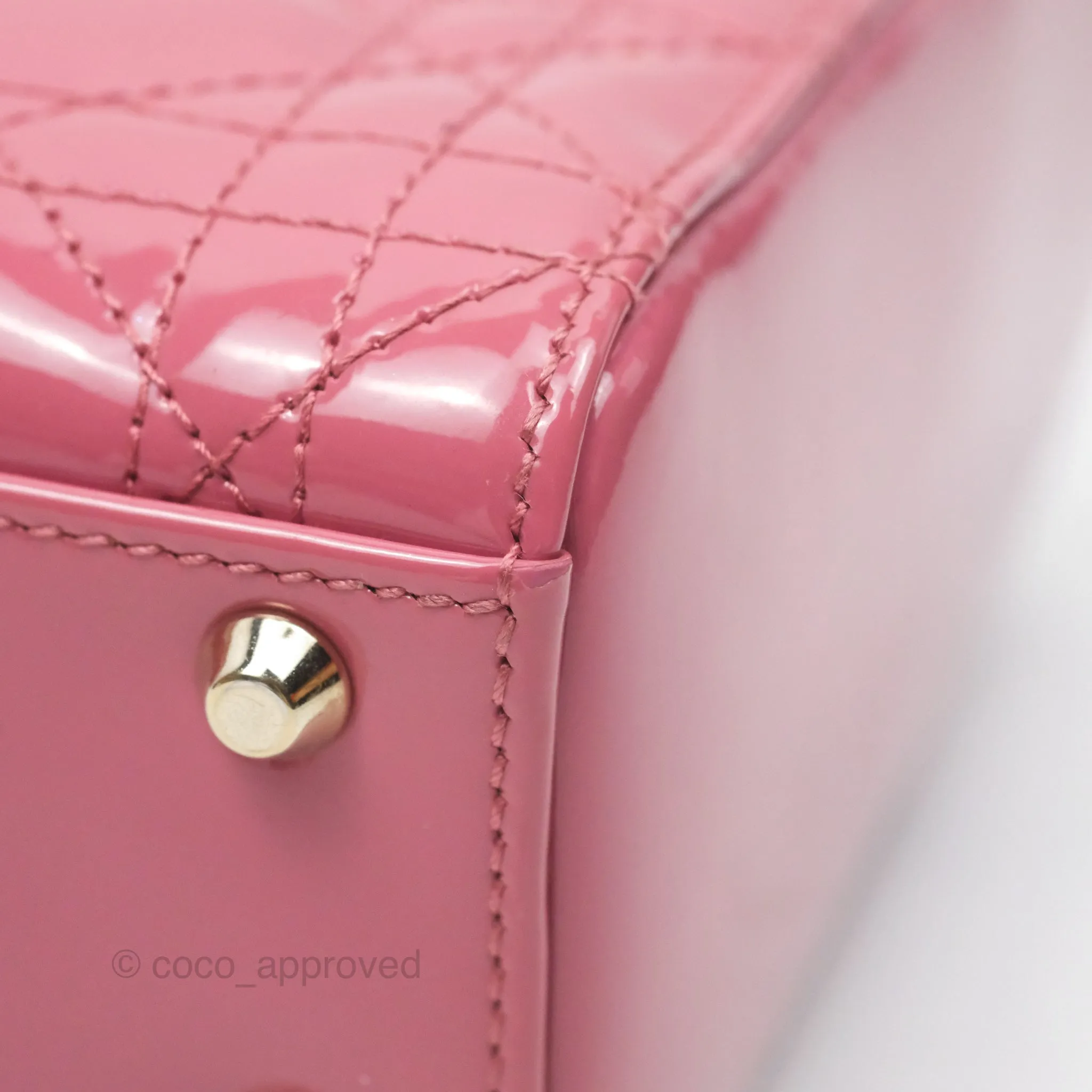 Christian Dior Mini Lady Dior Dusty Pink Patent Gold Hardware