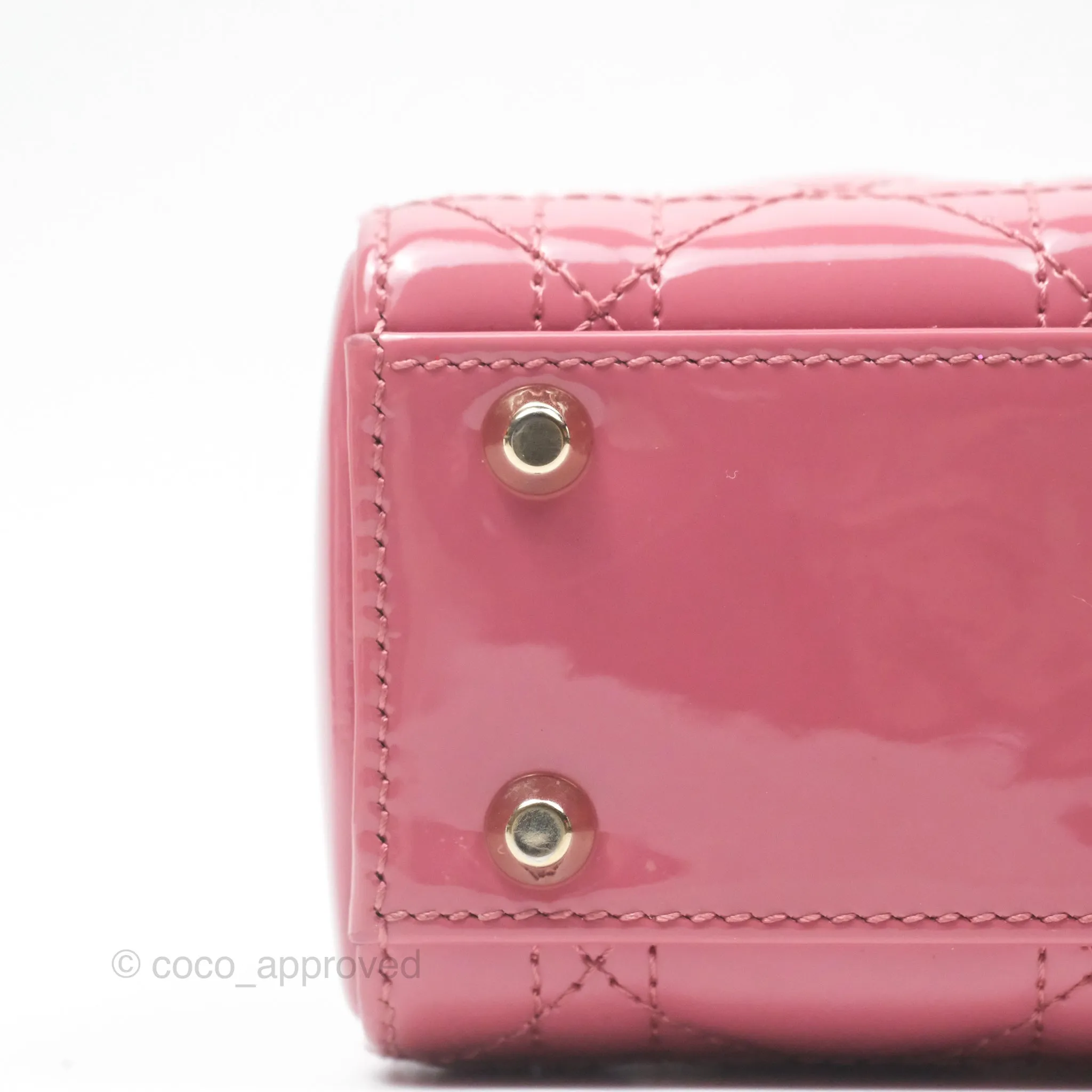 Christian Dior Mini Lady Dior Dusty Pink Patent Gold Hardware