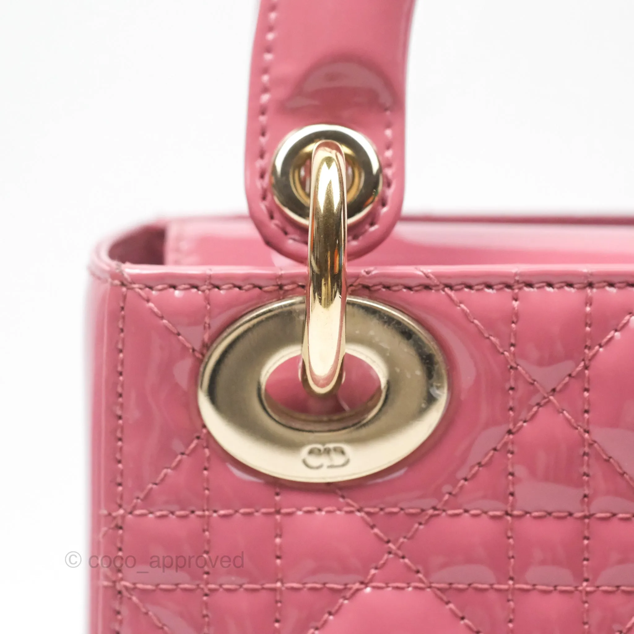 Christian Dior Mini Lady Dior Dusty Pink Patent Gold Hardware