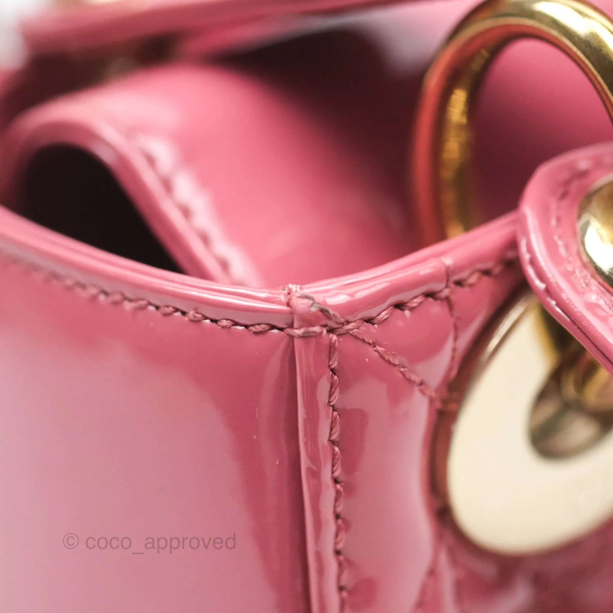 Christian Dior Mini Lady Dior Dusty Pink Patent Gold Hardware