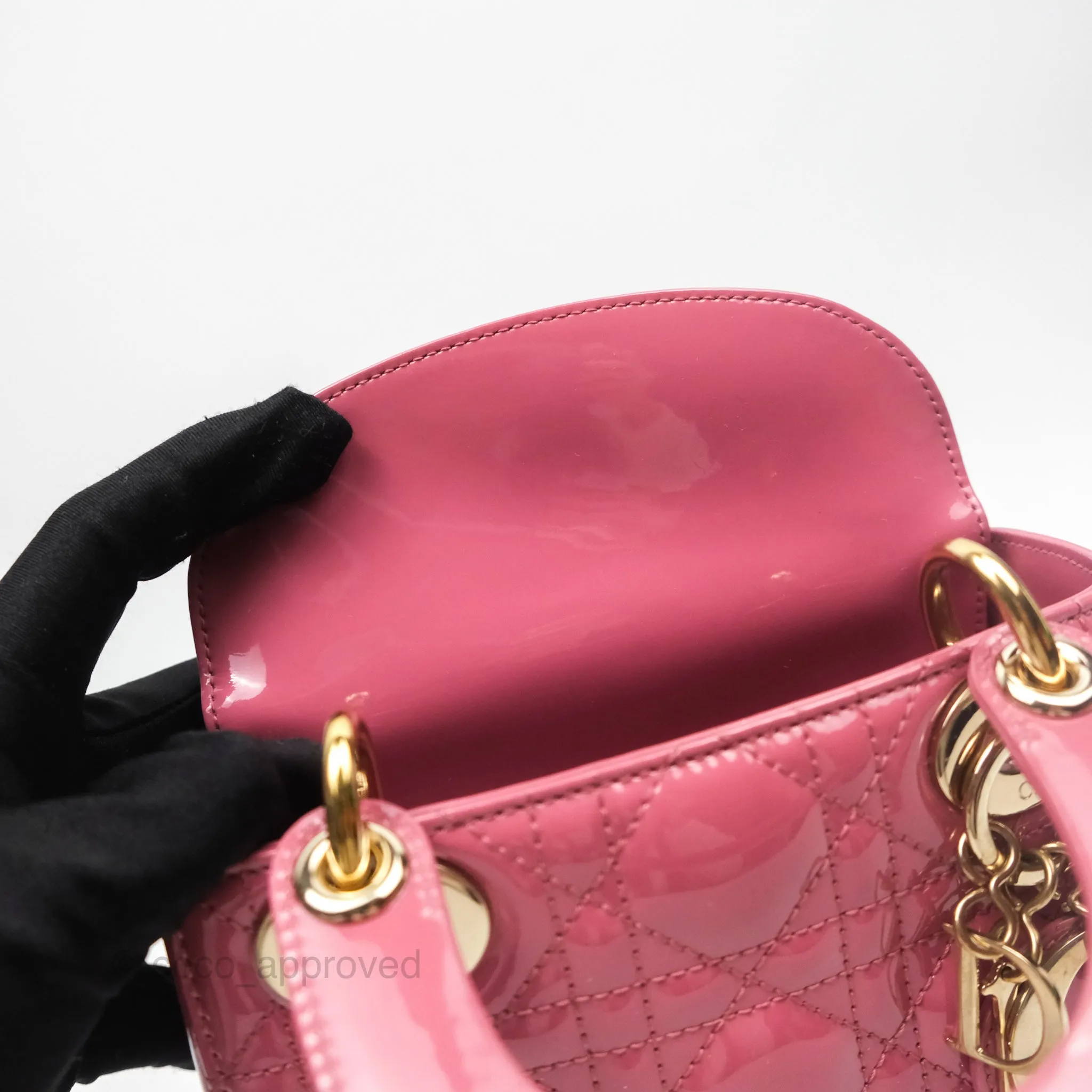 Christian Dior Mini Lady Dior Dusty Pink Patent Gold Hardware