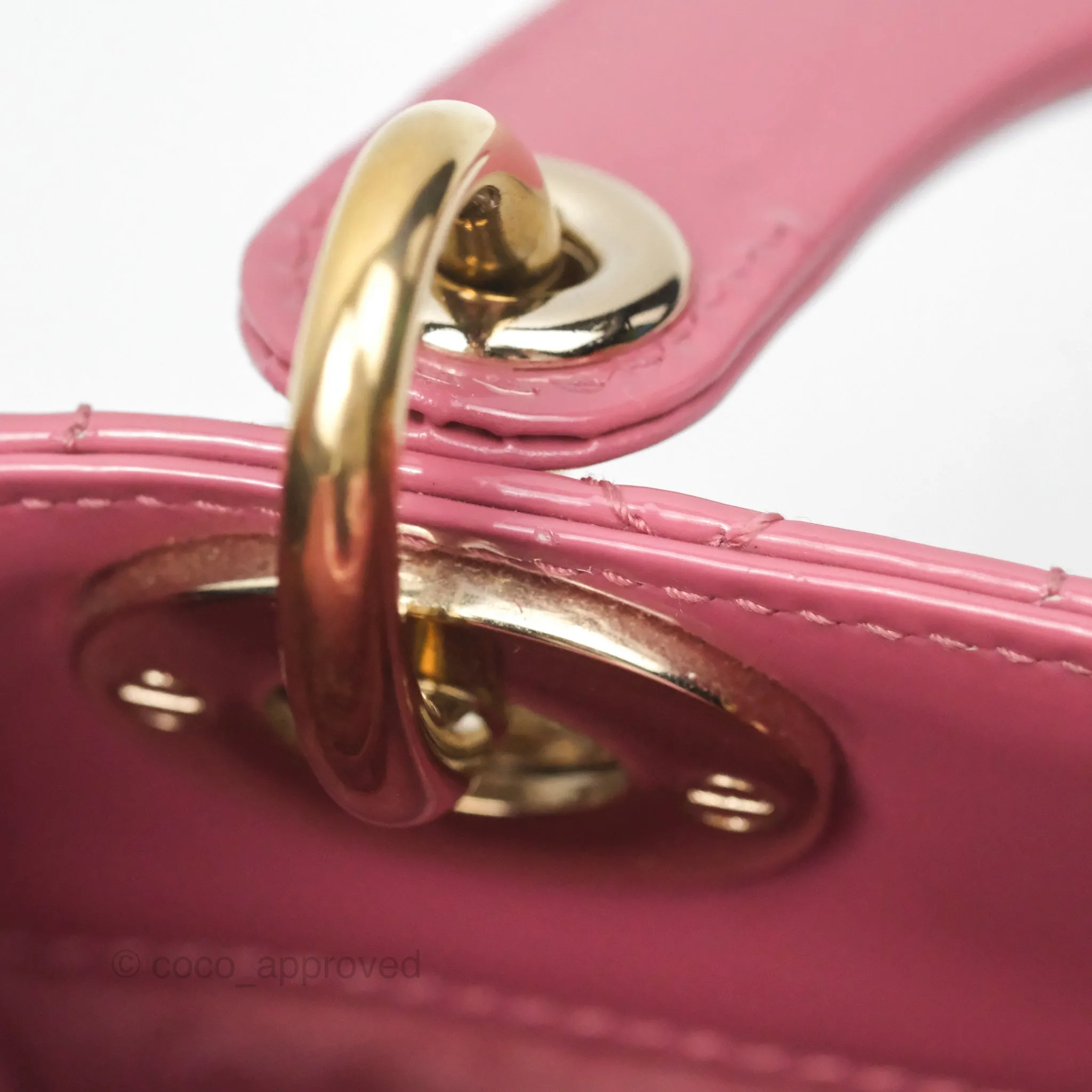 Christian Dior Mini Lady Dior Dusty Pink Patent Gold Hardware