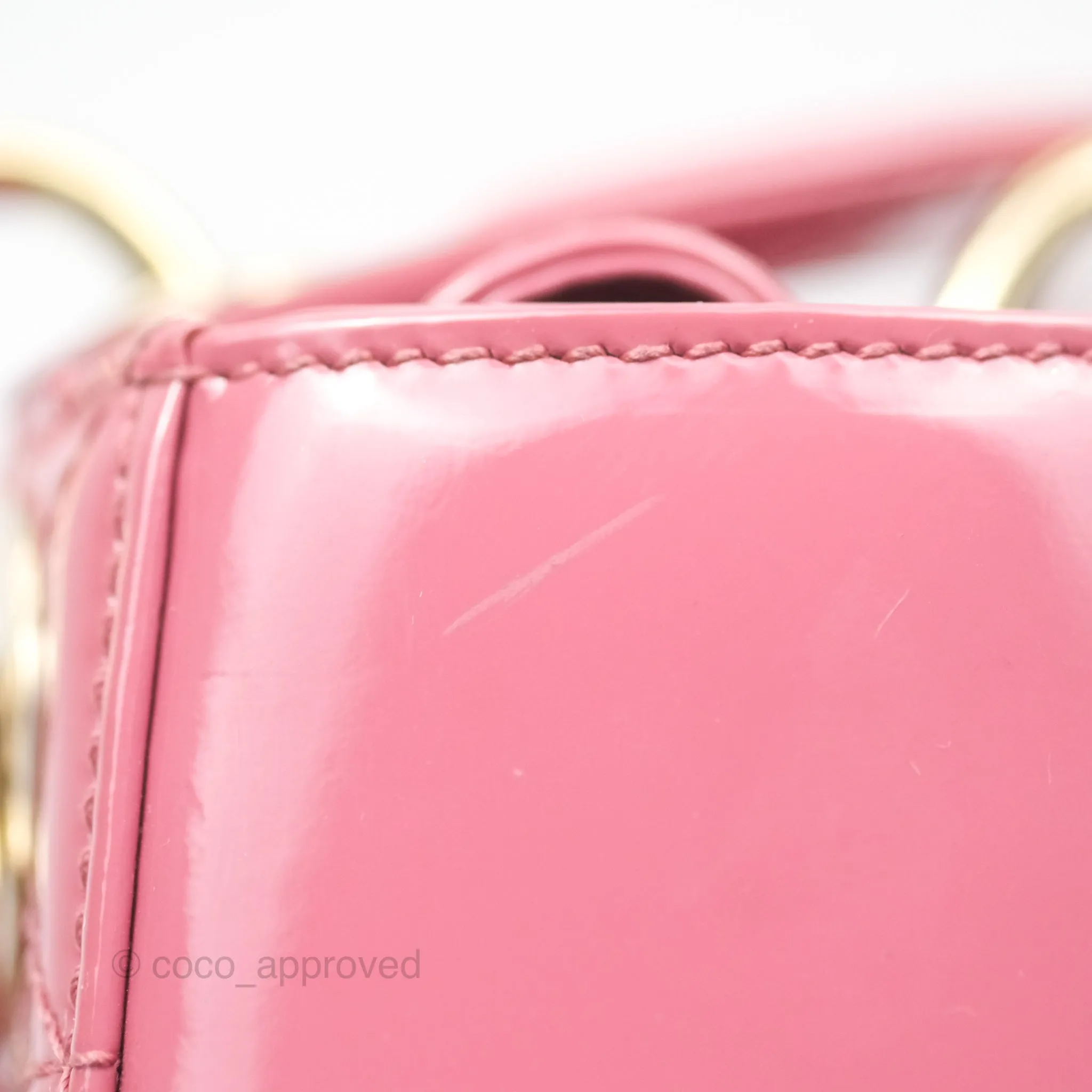 Christian Dior Mini Lady Dior Dusty Pink Patent Gold Hardware