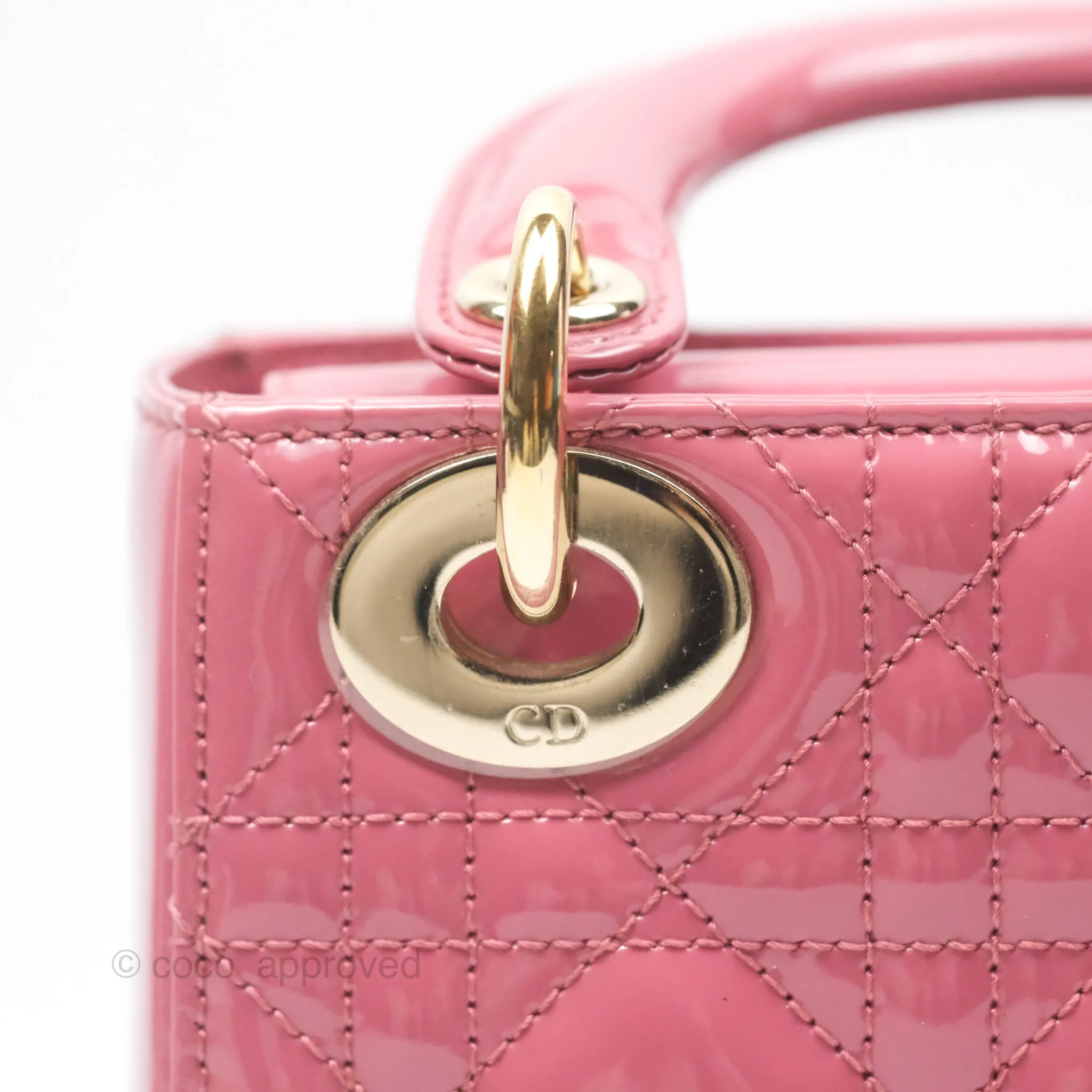 Christian Dior Mini Lady Dior Dusty Pink Patent Gold Hardware