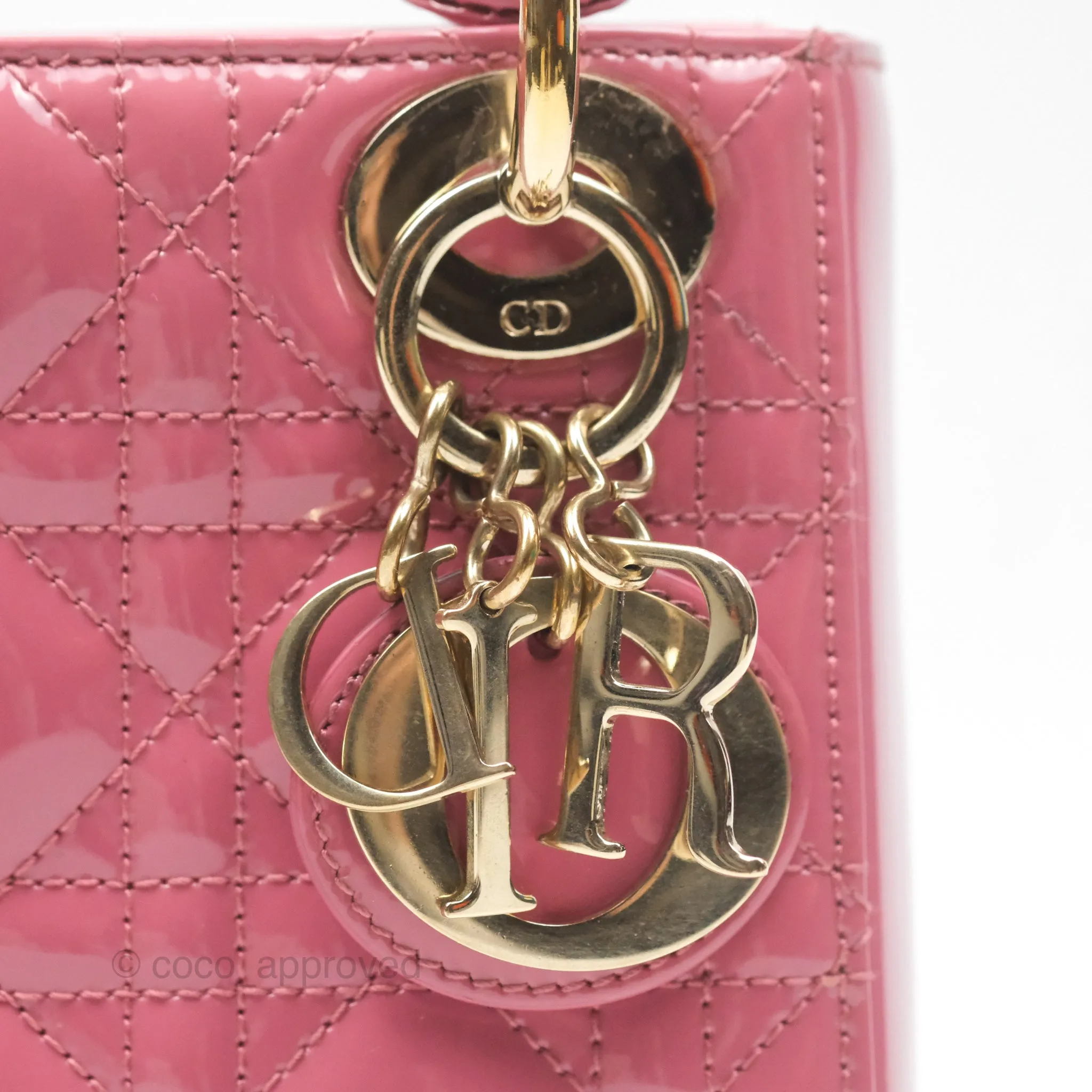 Christian Dior Mini Lady Dior Dusty Pink Patent Gold Hardware