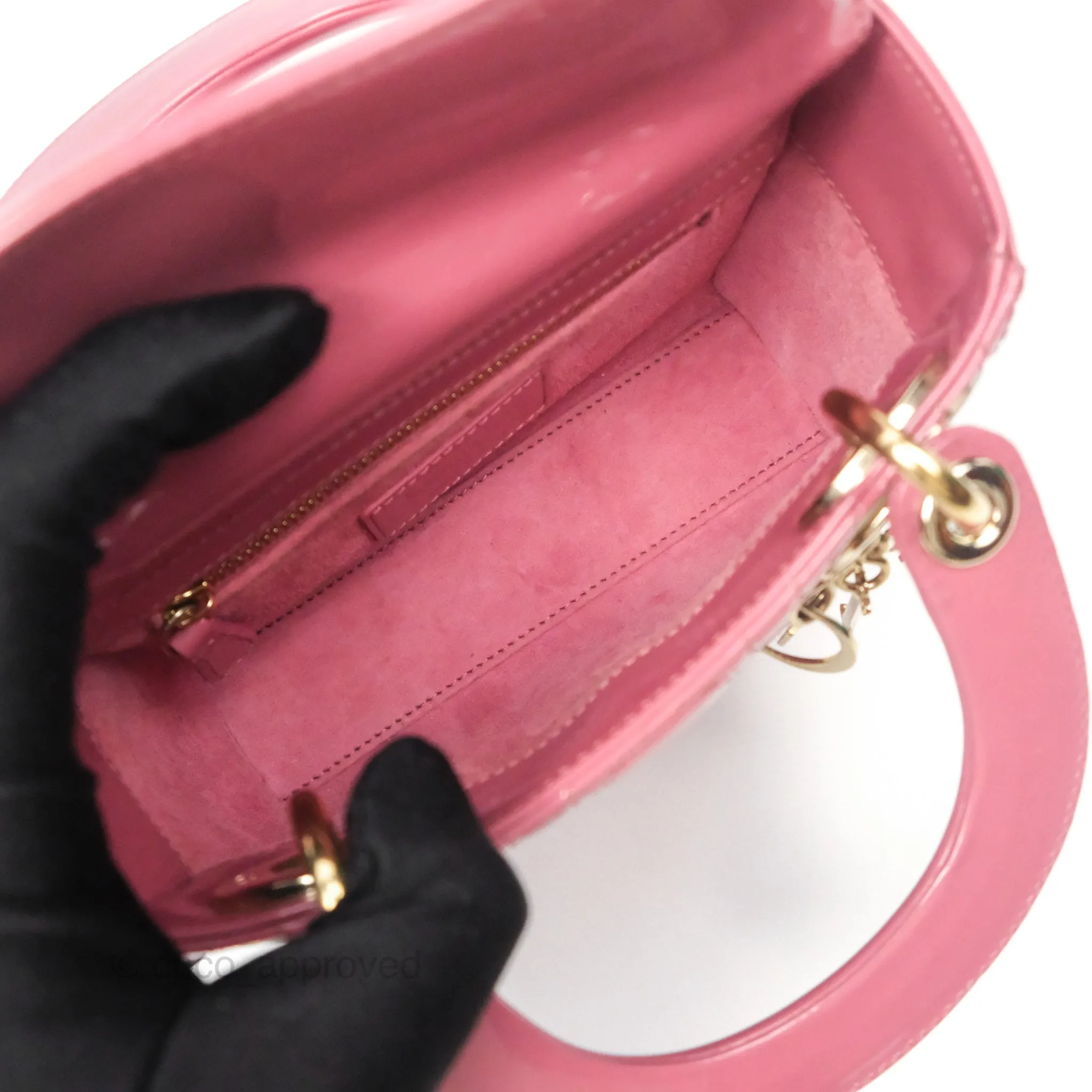 Christian Dior Mini Lady Dior Dusty Pink Patent Gold Hardware