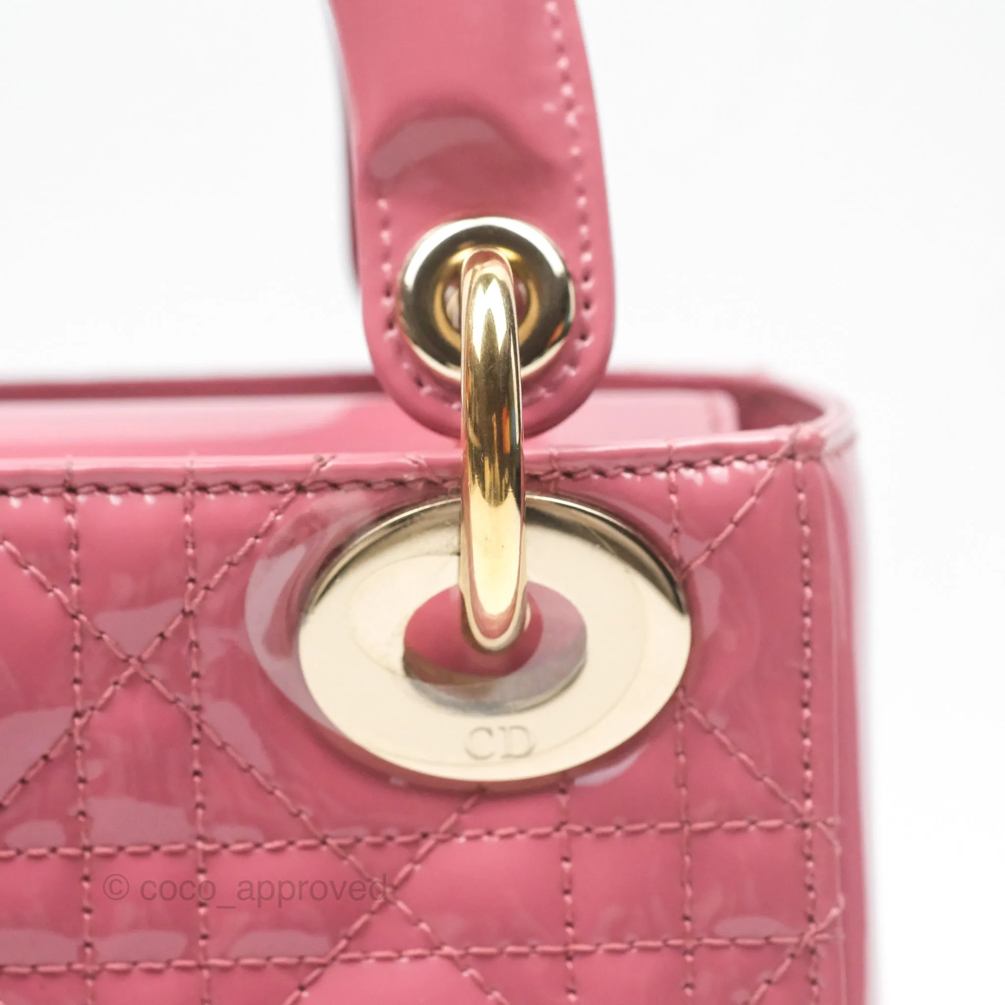 Christian Dior Mini Lady Dior Dusty Pink Patent Gold Hardware