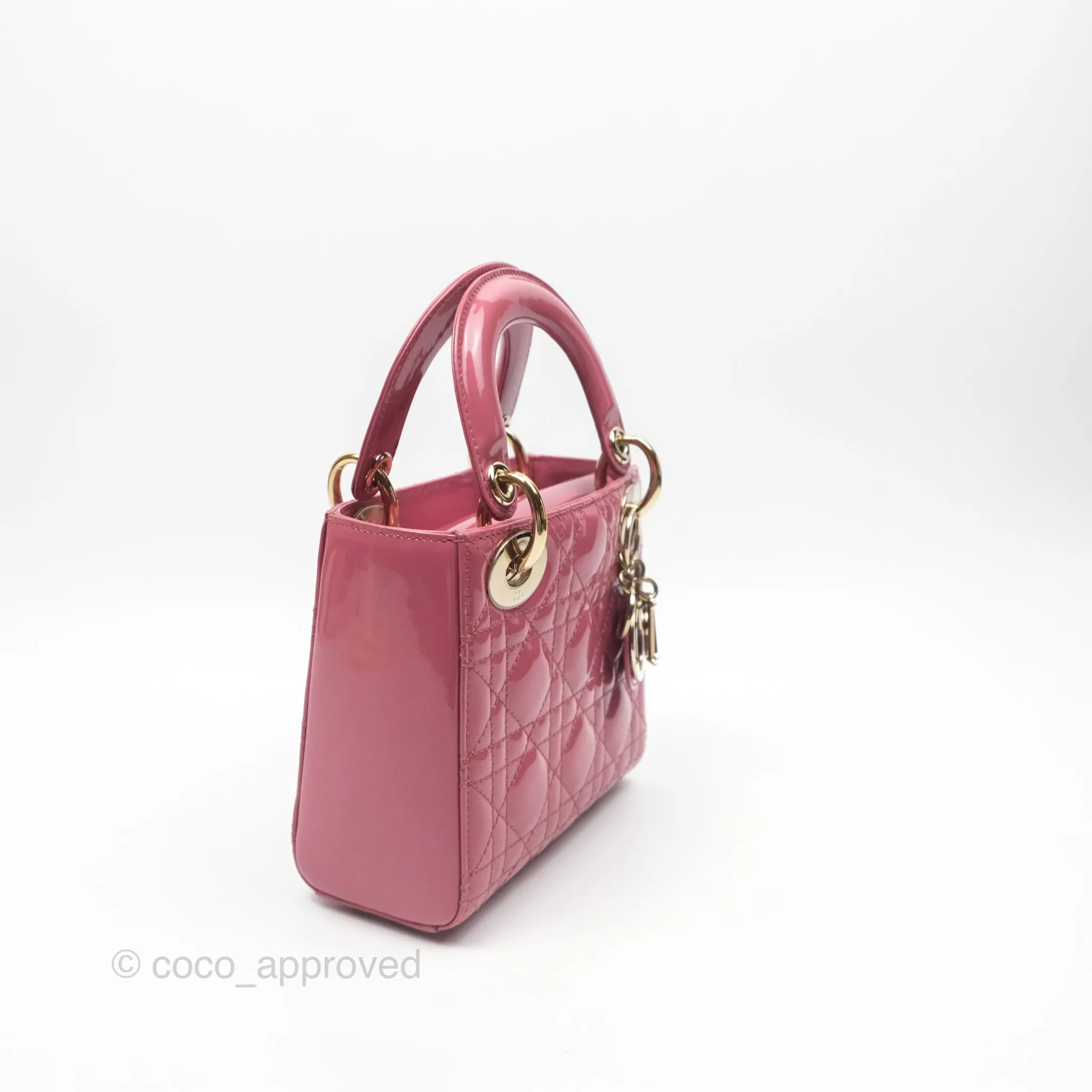 Christian Dior Mini Lady Dior Dusty Pink Patent Gold Hardware