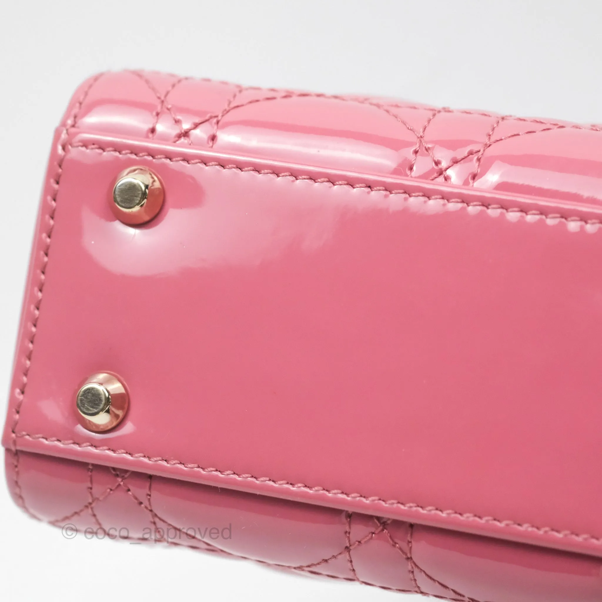 Christian Dior Mini Lady Dior Dusty Pink Patent Gold Hardware