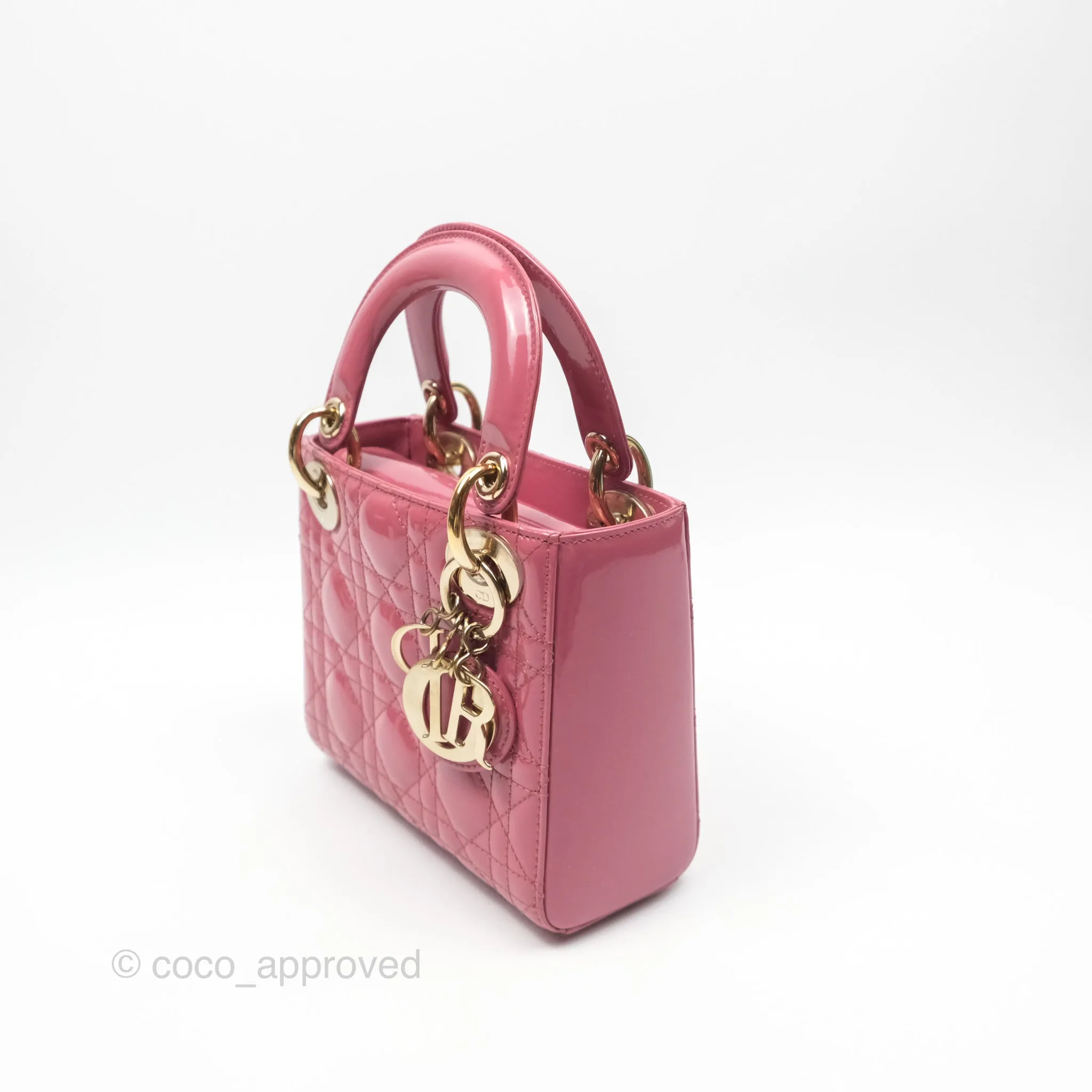 Christian Dior Mini Lady Dior Dusty Pink Patent Gold Hardware