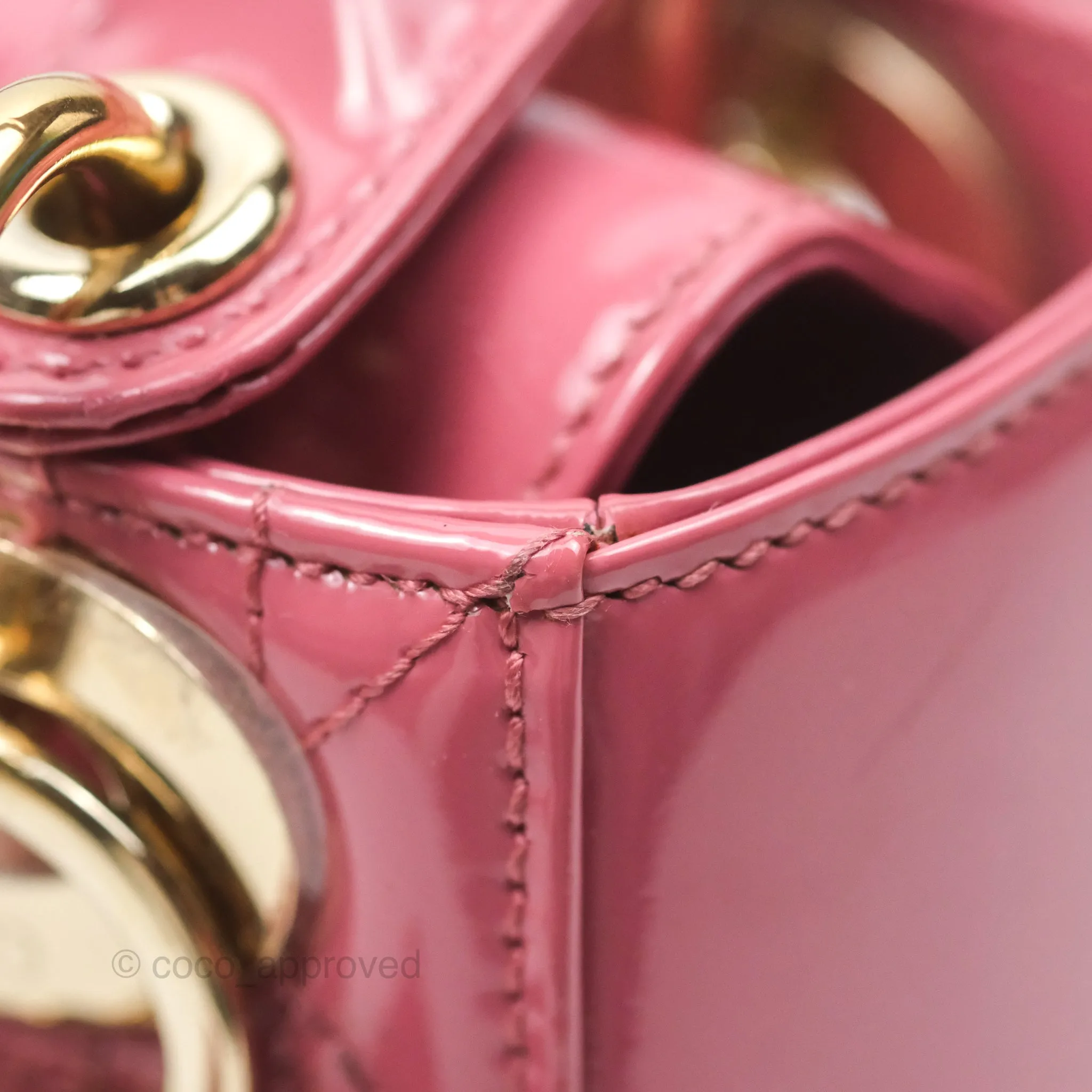 Christian Dior Mini Lady Dior Dusty Pink Patent Gold Hardware