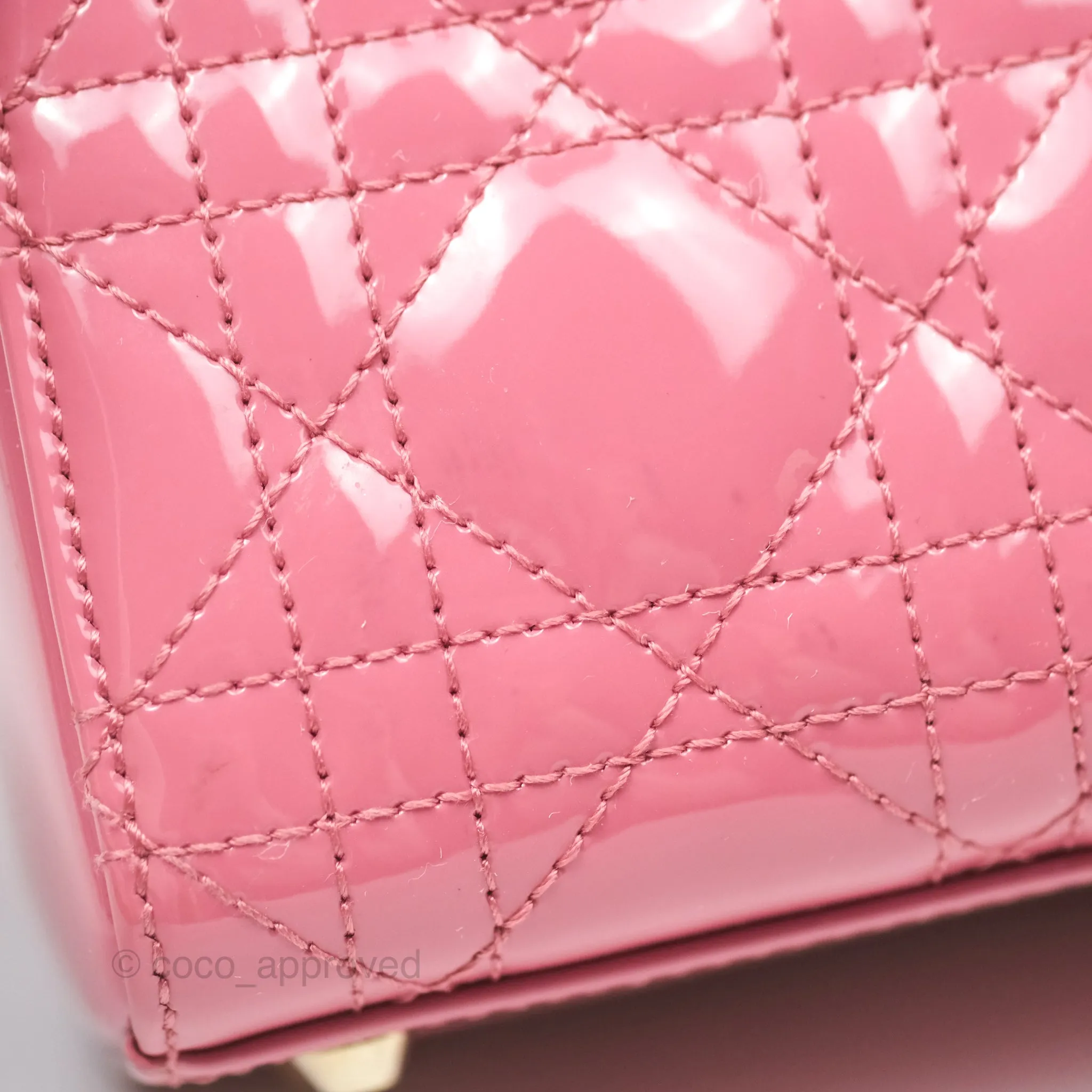 Christian Dior Mini Lady Dior Dusty Pink Patent Gold Hardware