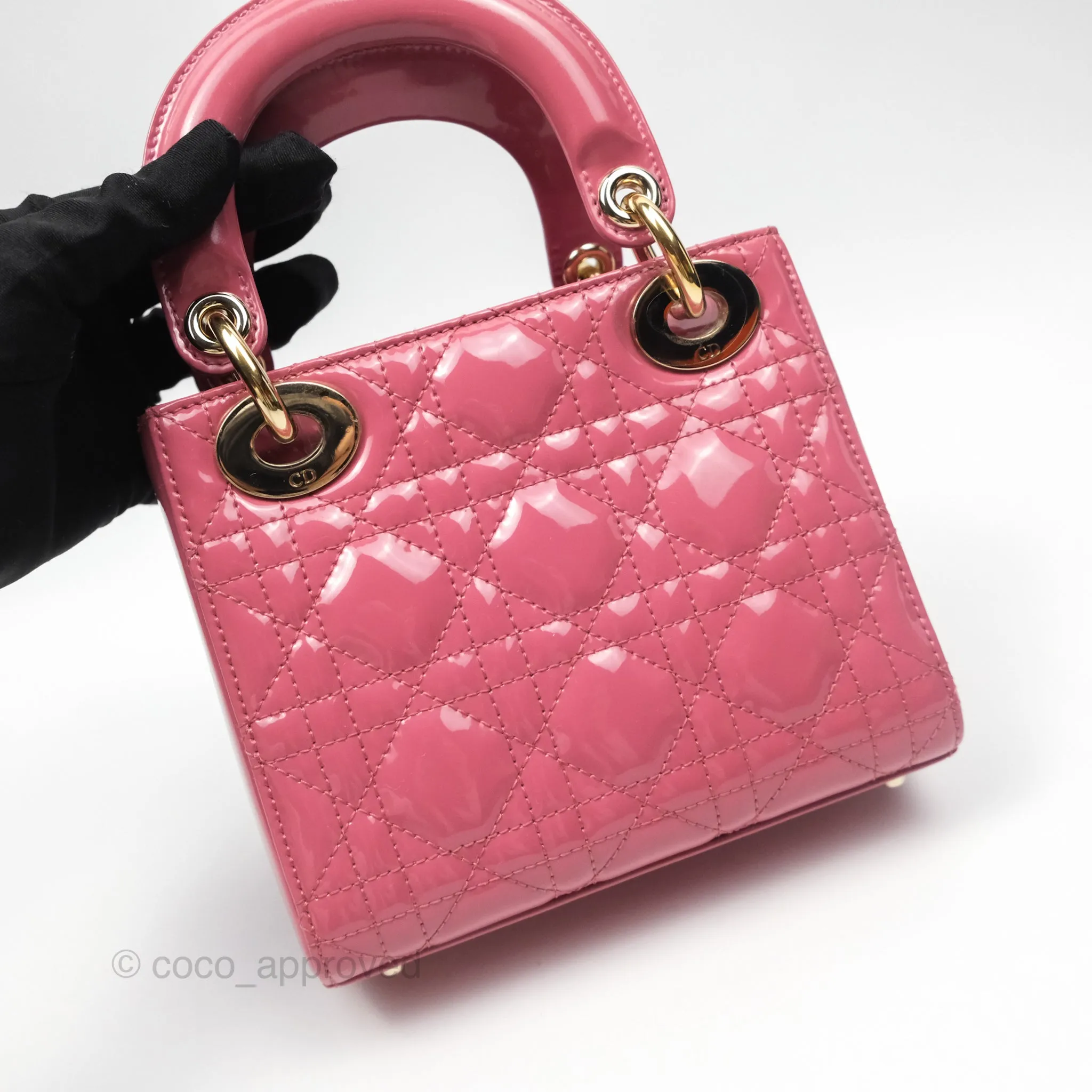 Christian Dior Mini Lady Dior Dusty Pink Patent Gold Hardware