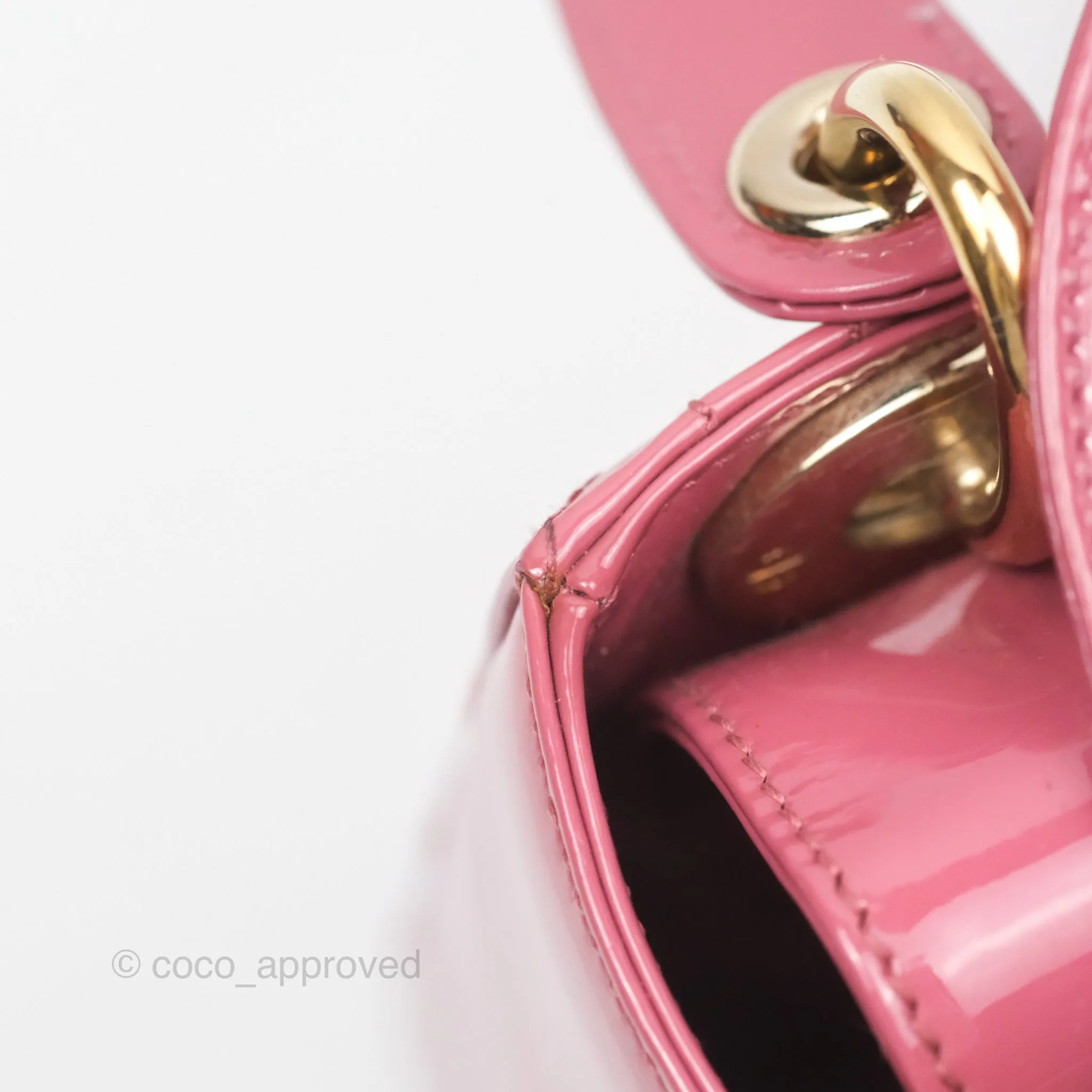 Christian Dior Mini Lady Dior Dusty Pink Patent Gold Hardware