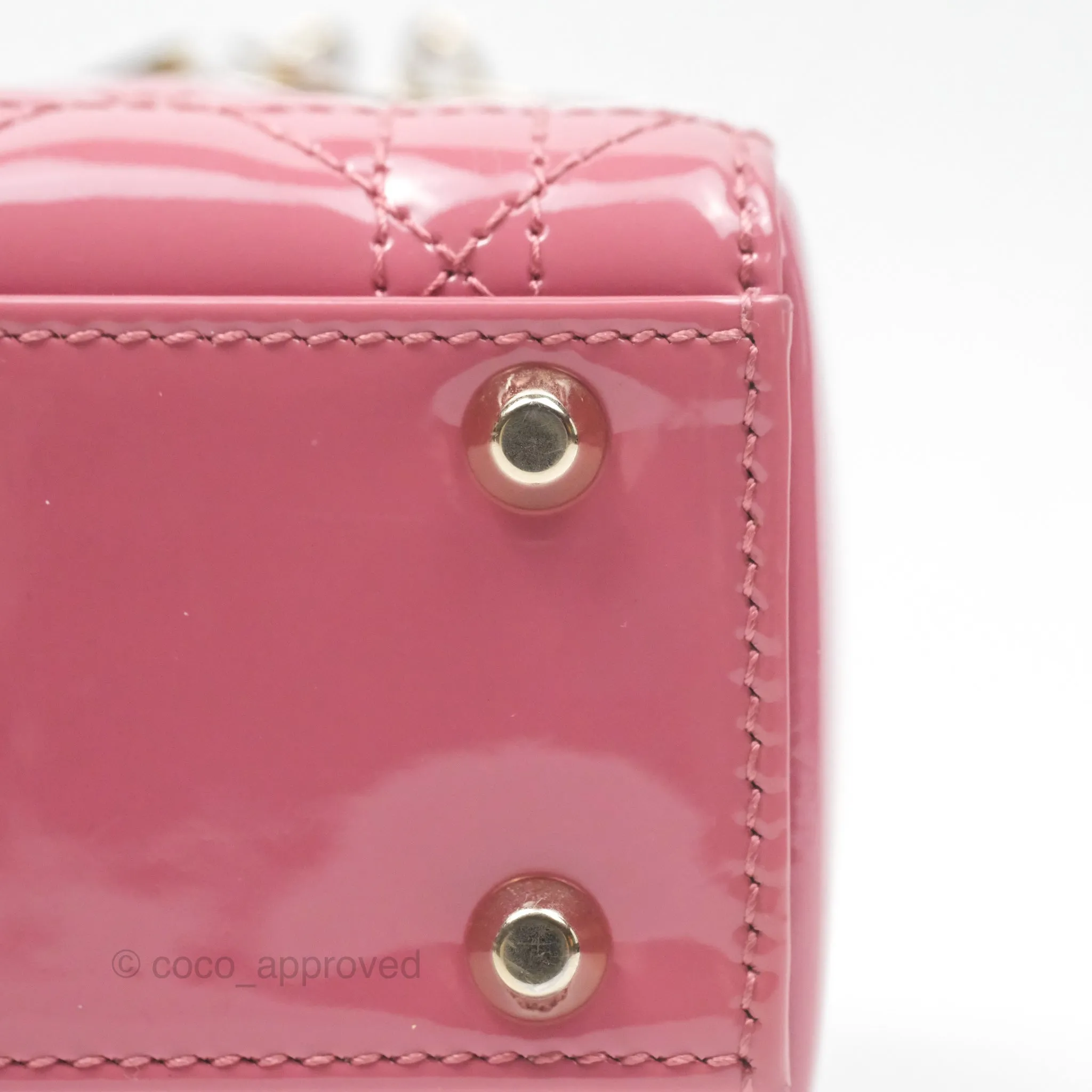 Christian Dior Mini Lady Dior Dusty Pink Patent Gold Hardware