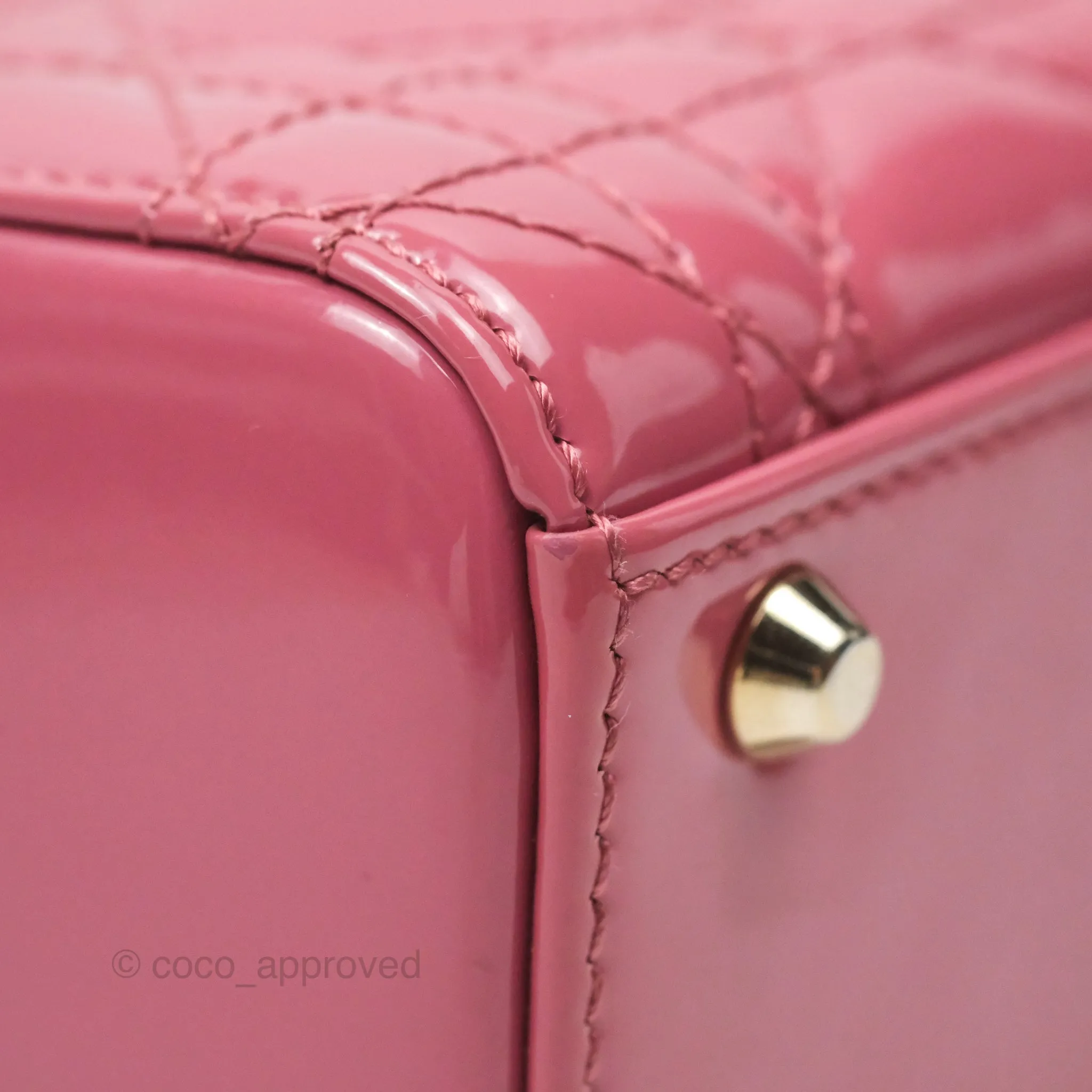 Christian Dior Mini Lady Dior Dusty Pink Patent Gold Hardware