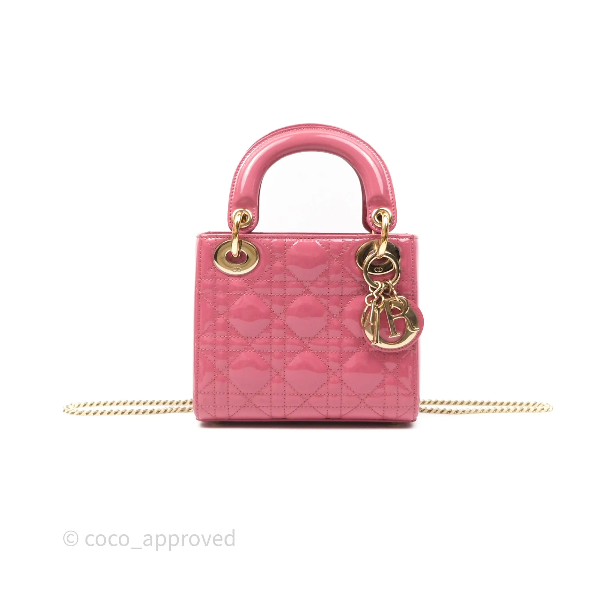 Christian Dior Mini Lady Dior Dusty Pink Patent Gold Hardware