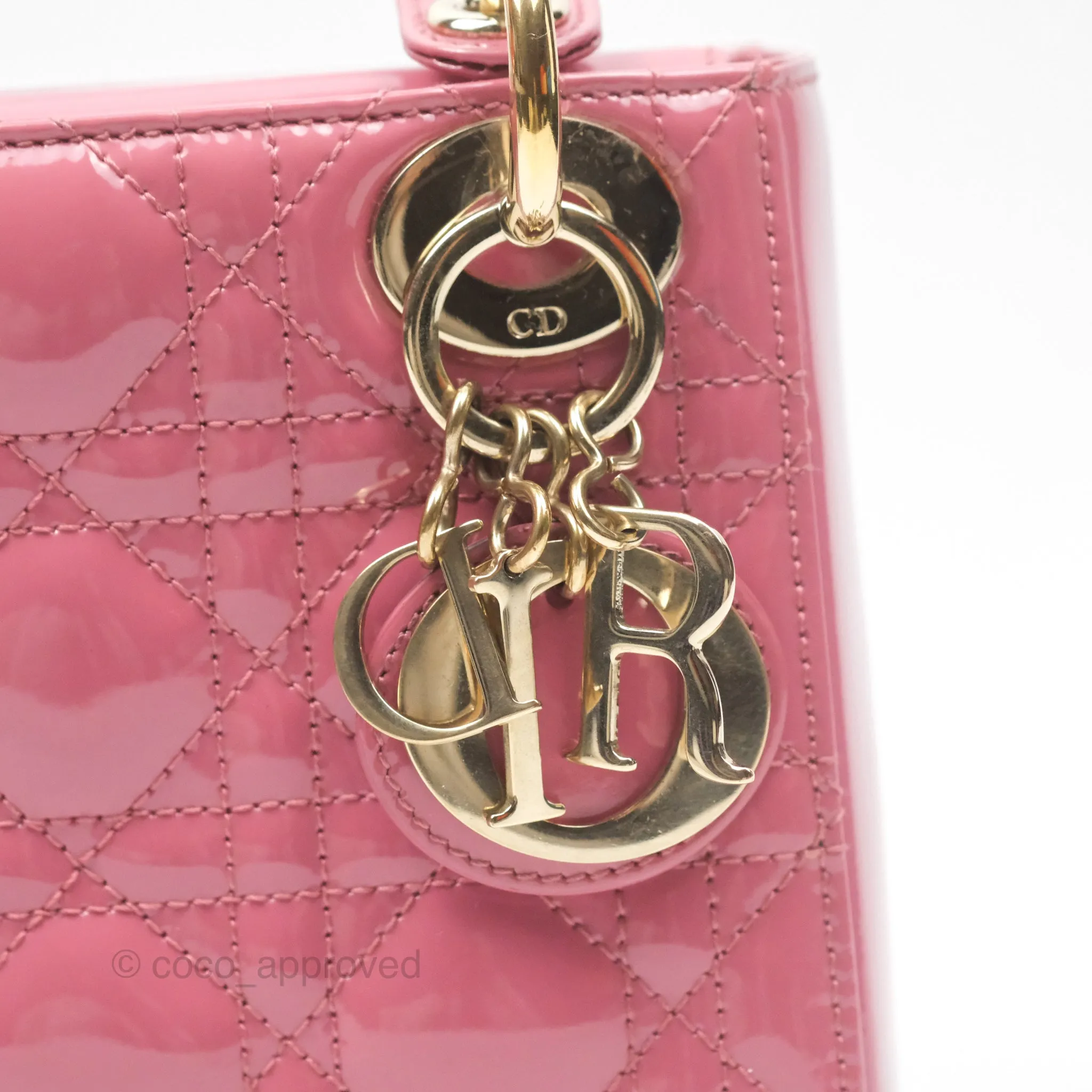 Christian Dior Mini Lady Dior Dusty Pink Patent Gold Hardware